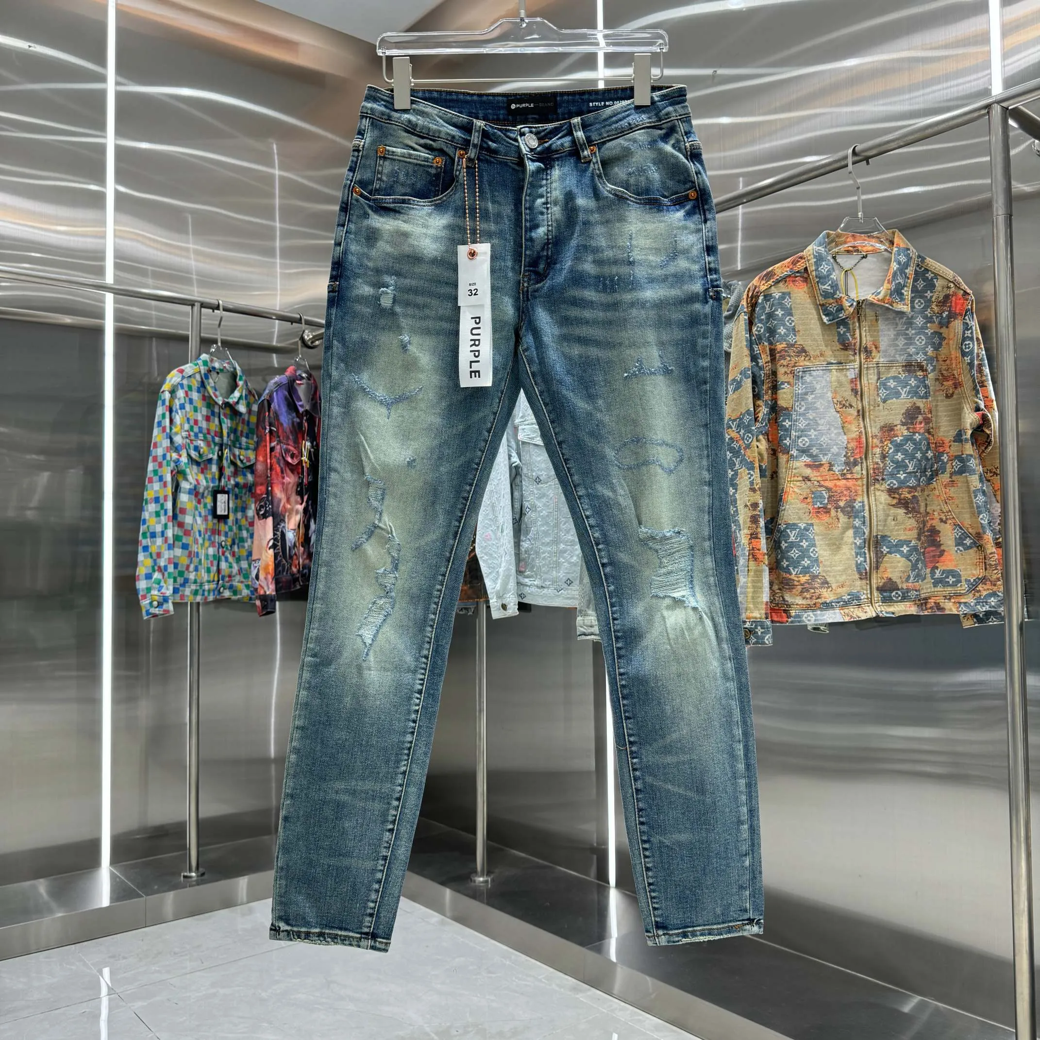 🅿️310 Purple Brand ripped craft street fashion slim fit stretch jeans color blue code number 30 32 34 36 38
