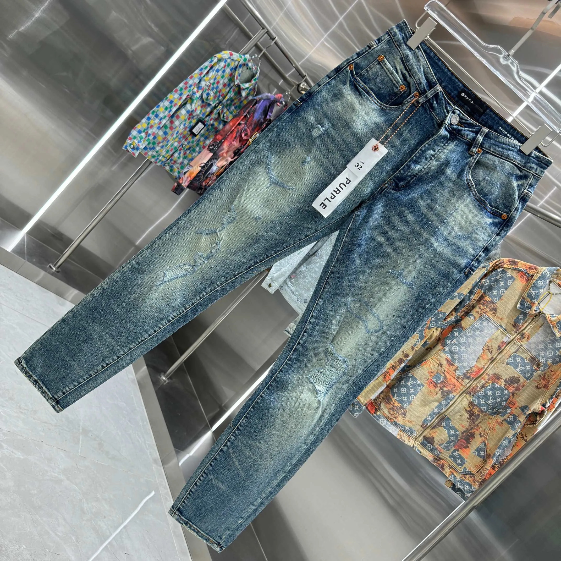 🅿️310 Purple Brand ripped craft street fashion slim fit stretch jeans color blue code number 30 32 34 36 38