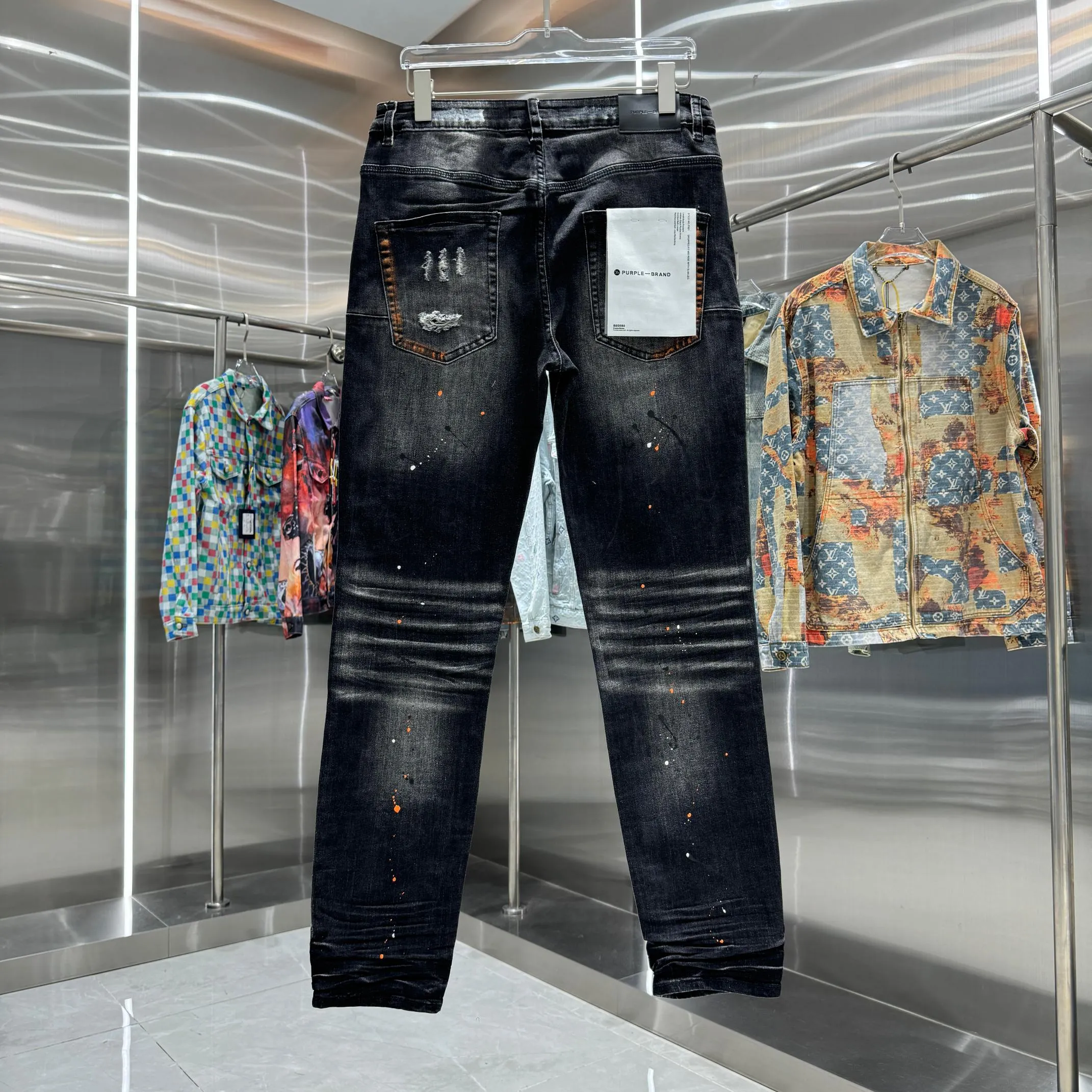 🅿️310 Purple Brand ripped graffiti craft street fashion slim fit stretch jeans Color Black Size 30 32 34 36 38