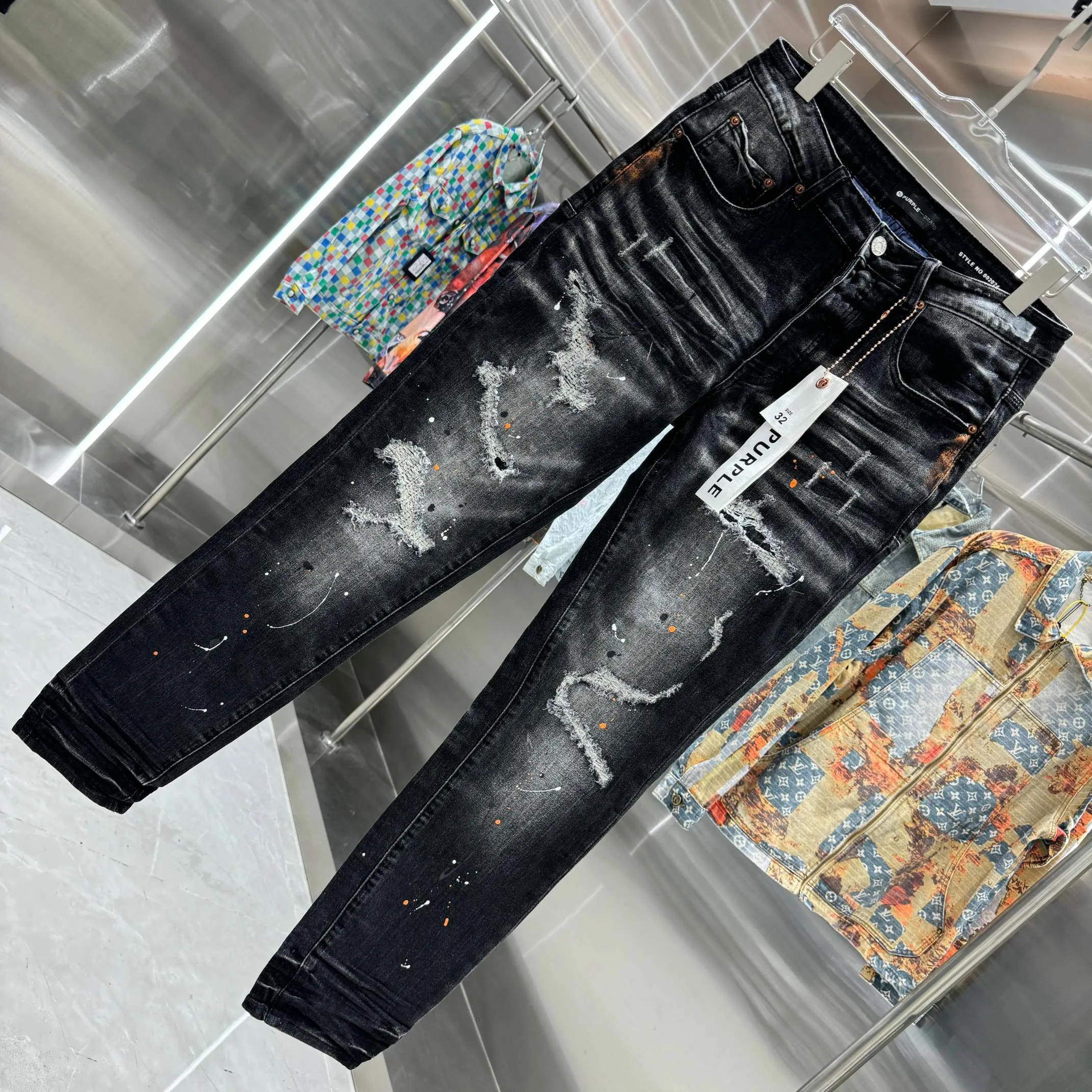 🅿️310 Purple Brand ripped graffiti craft street fashion slim fit stretch jeans Color Black Size 30 32 34 36 38
