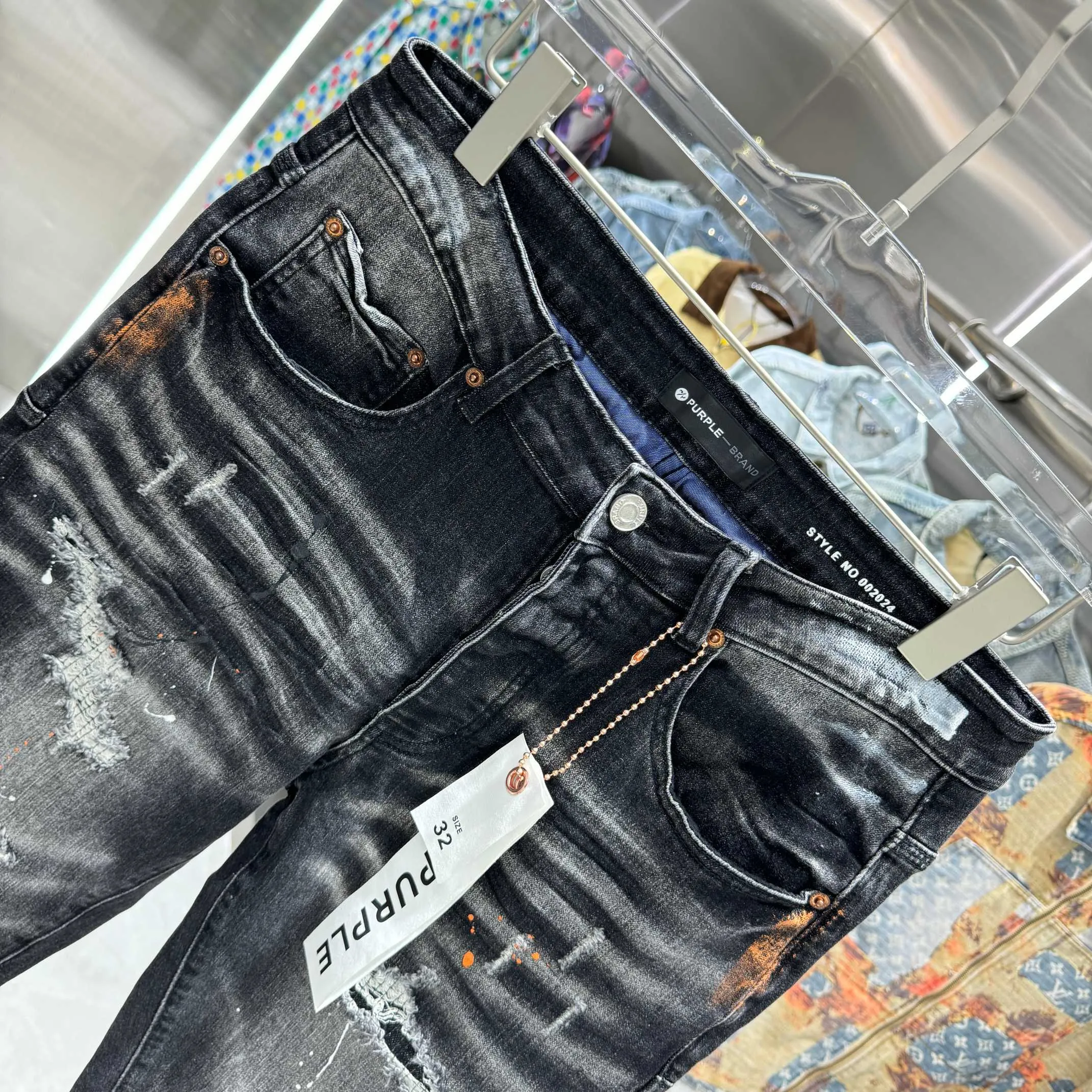🅿️310 Purple Brand ripped graffiti craft street fashion slim fit stretch jeans Color Black Size 30 32 34 36 38