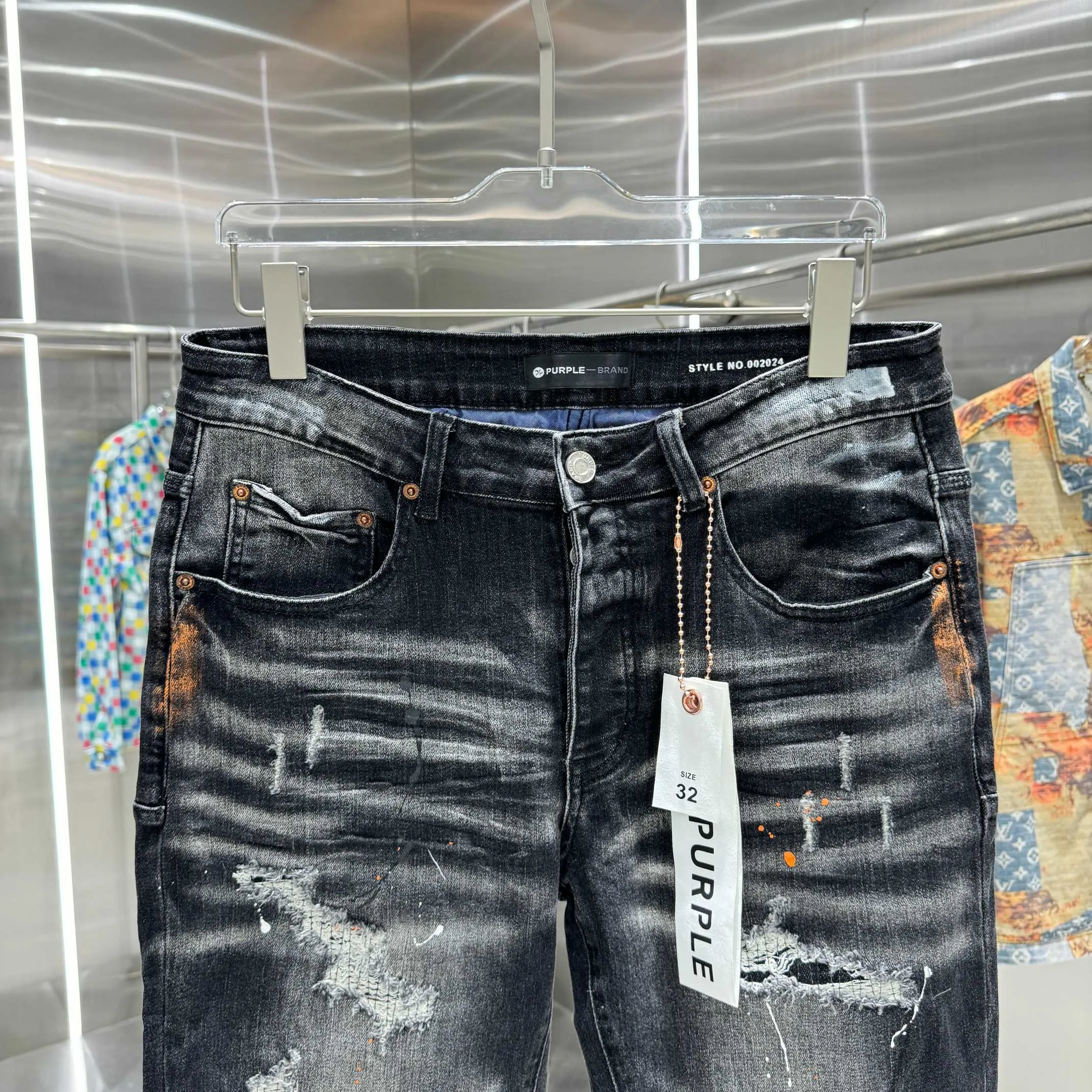 🅿️310 Purple Brand ripped graffiti craft street fashion slim fit stretch jeans Color Black Size 30 32 34 36 38