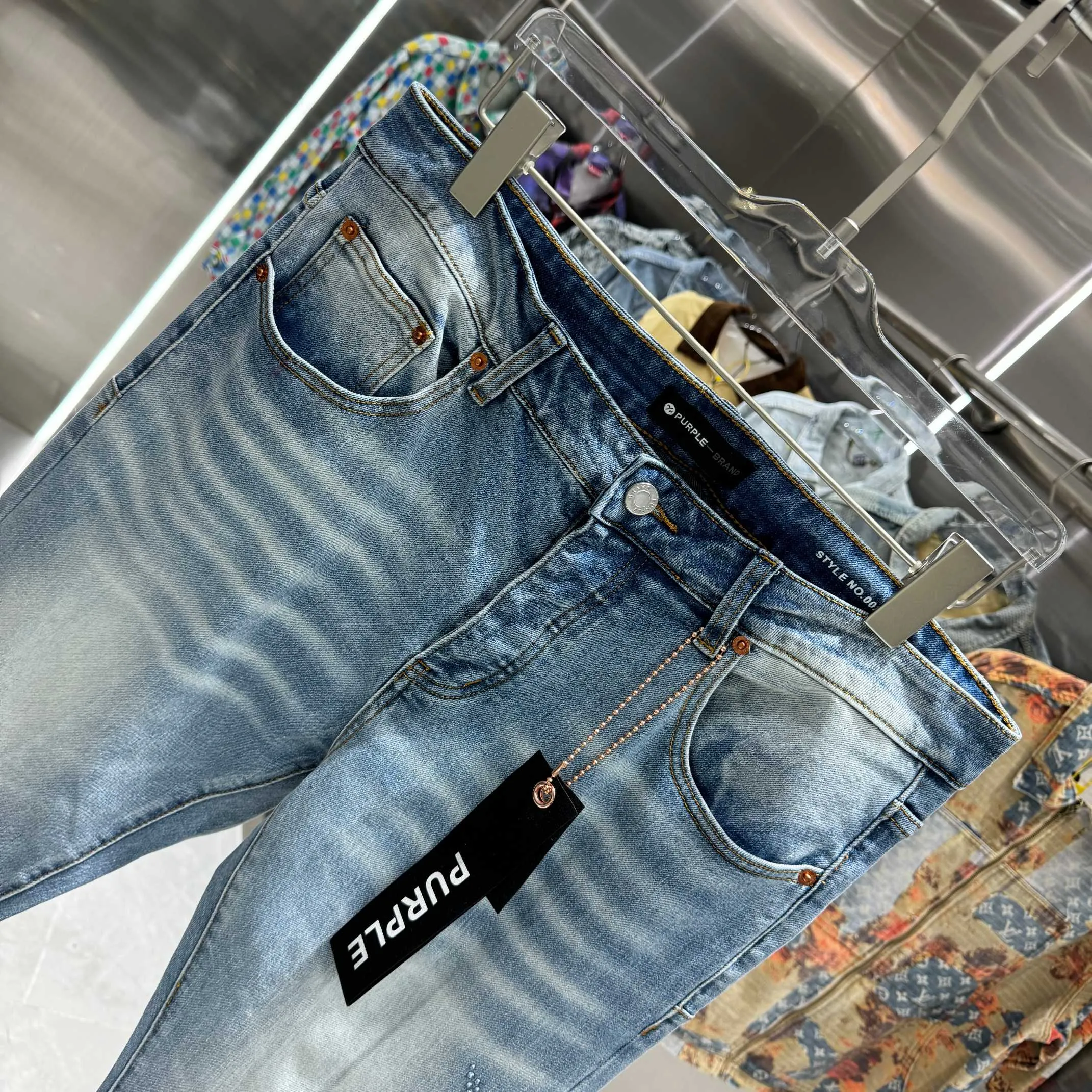 🅿️310 Purple Brand five-pointed star hot diamond craft street style micro-flared stretch jeans Color Light Blue Size 30 32 34 36 38