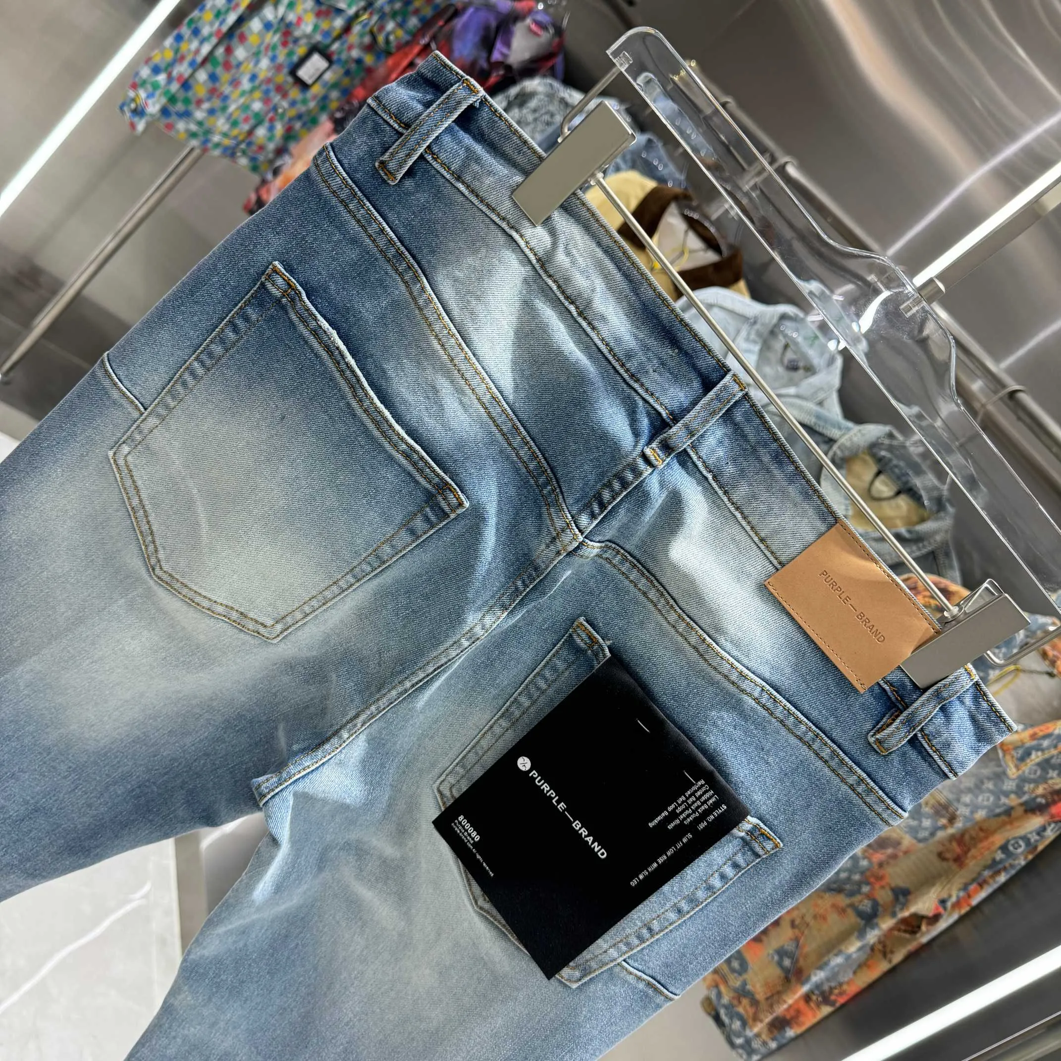 🅿️310 Purple Brand five-pointed star hot diamond craft street style micro-flared stretch jeans Color Light Blue Size 30 32 34 36 38