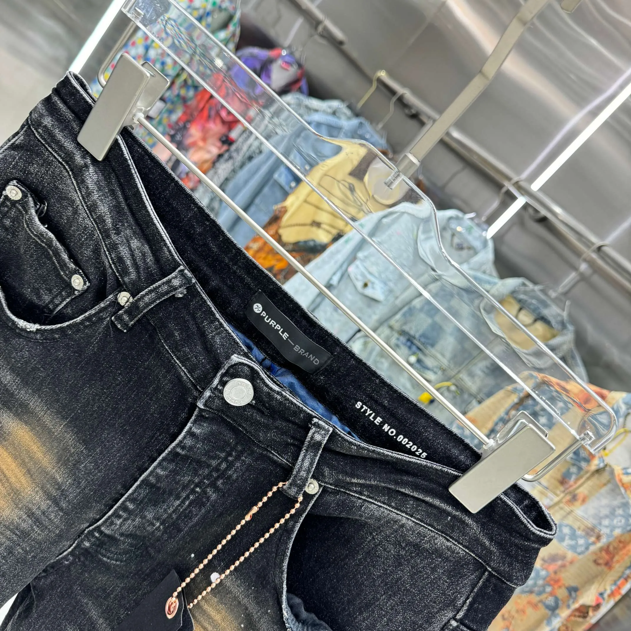 🅿️310 Purple Brand Graffiti Craft Street Trend Slim Fit Small Foot Stretch Jeans Color Black Size 30 32 34 36 38