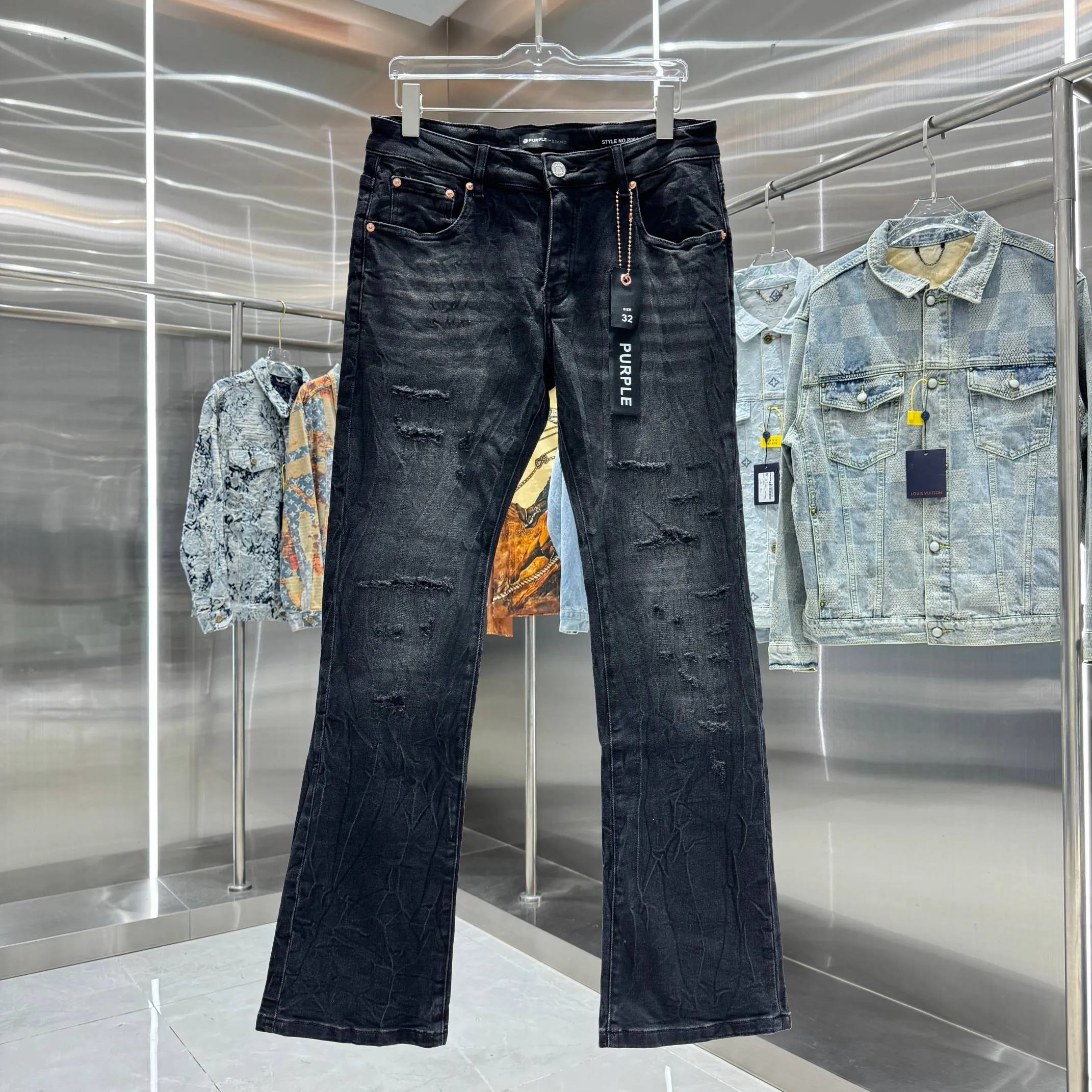🅿️310 Purple Brand ripped craft street style micro-flared stretch jeans Color Black Size 30 32 34 36 38
