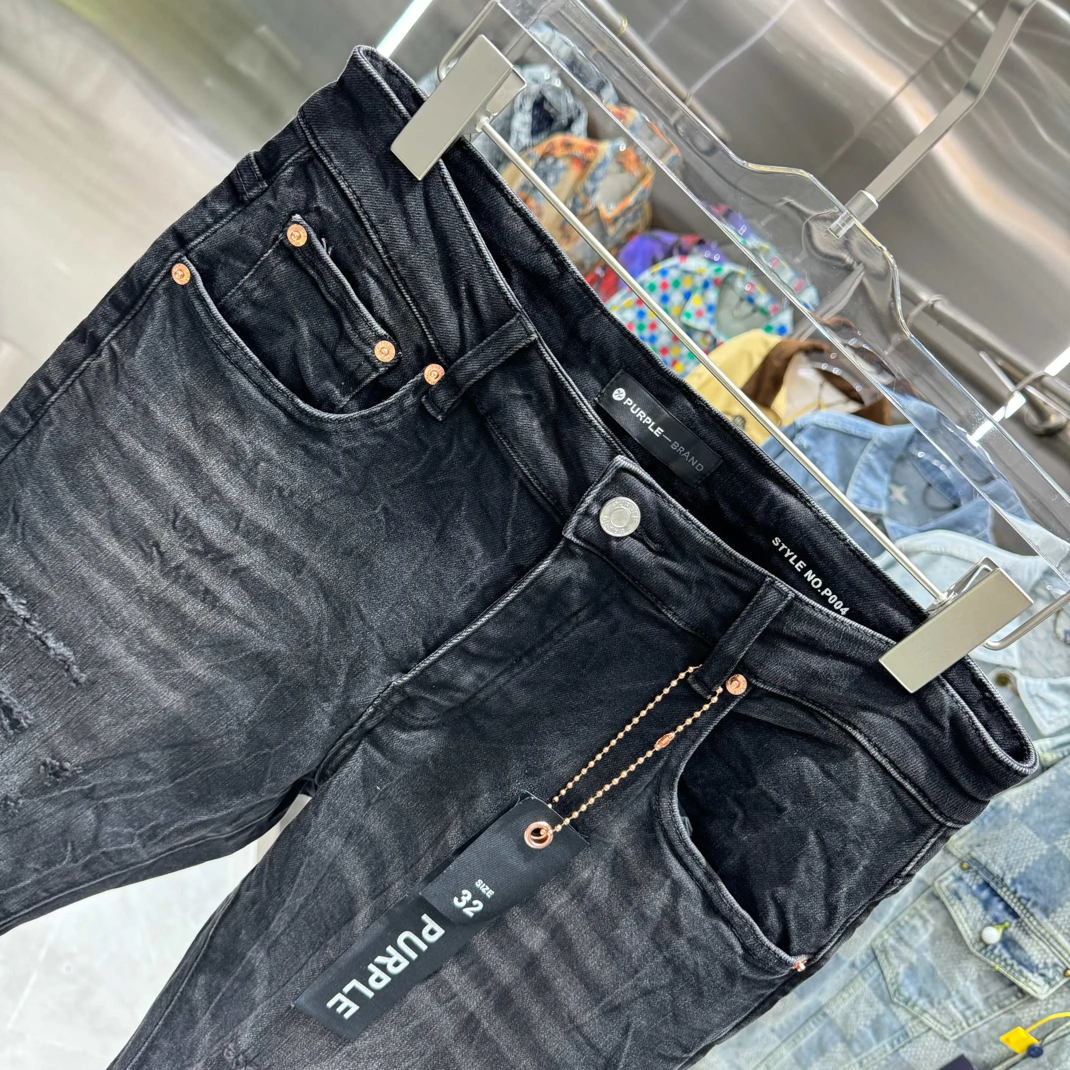 🅿️310 Purple Brand ripped craft street style micro-flared stretch jeans Color Black Size 30 32 34 36 38