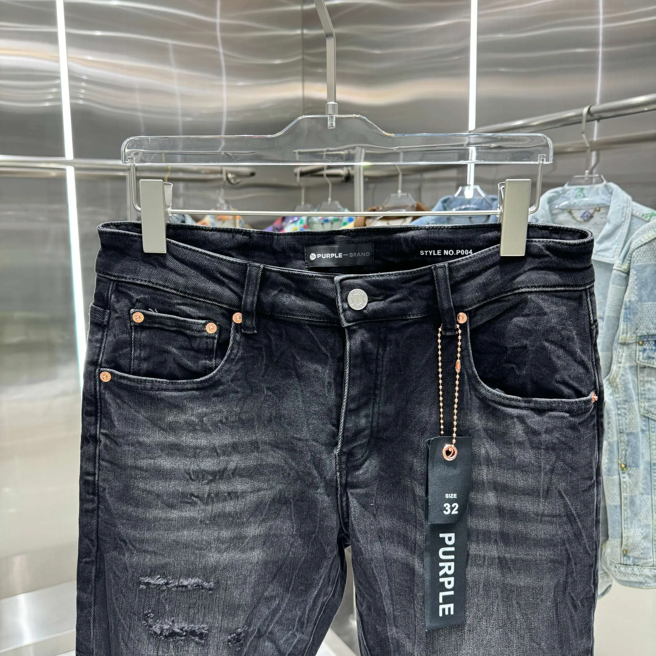 🅿️310 Purple Brand ripped craft street style micro-flared stretch jeans Color Black Size 30 32 34 36 38