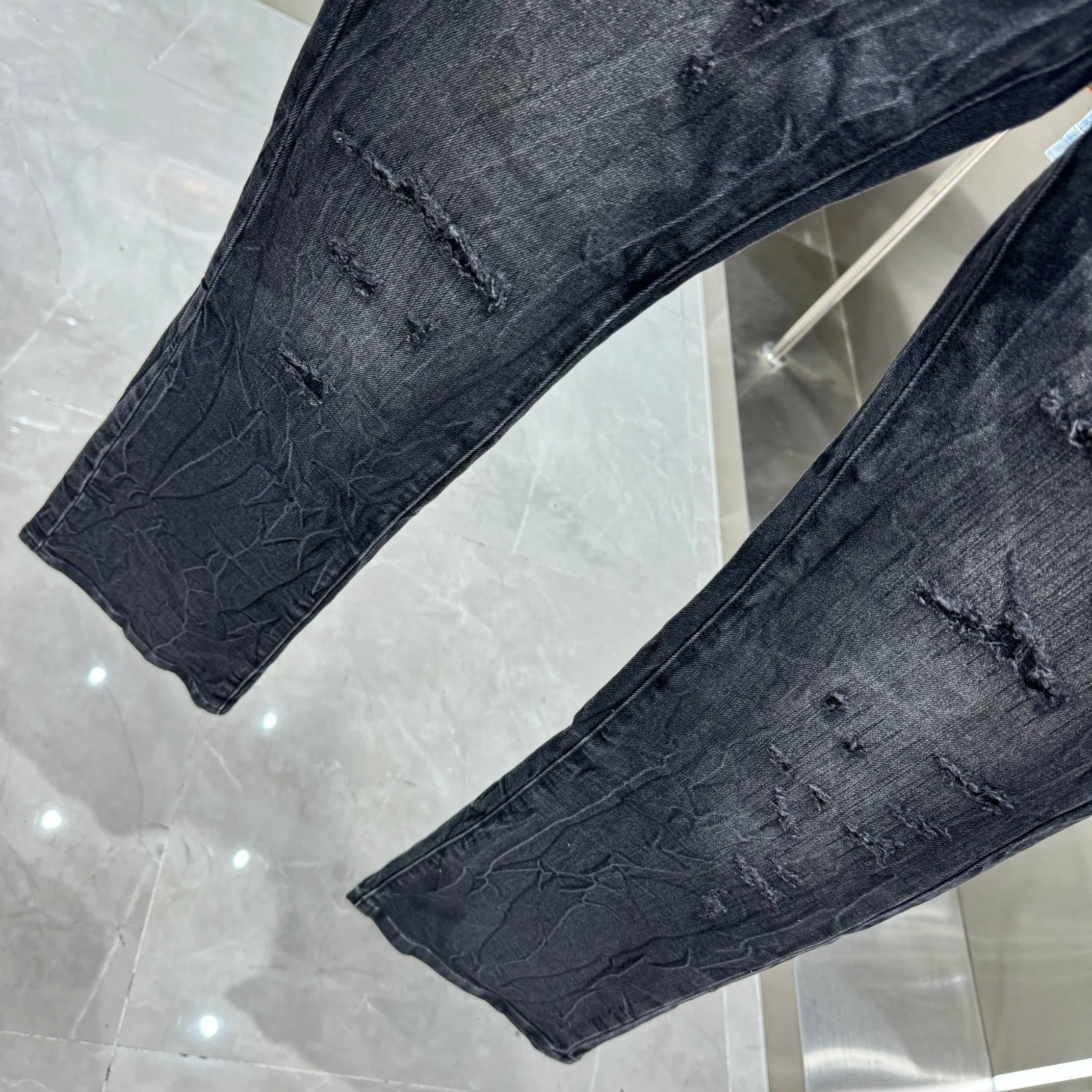 🅿️310 Purple Brand ripped craft street style micro-flared stretch jeans Color Black Size 30 32 34 36 38