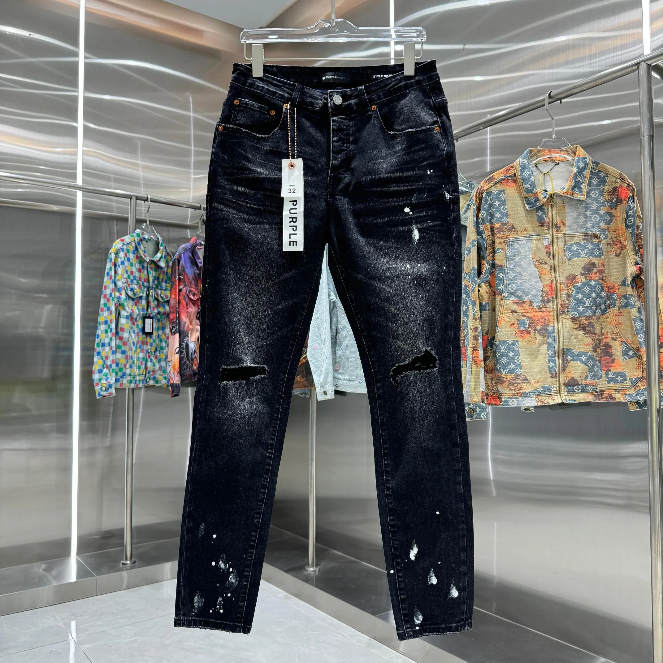 🅿️310 Purple Brand ripped graffiti craft street fashion slim fit stretch jeans Color Black Size 30 32 34 36 38
