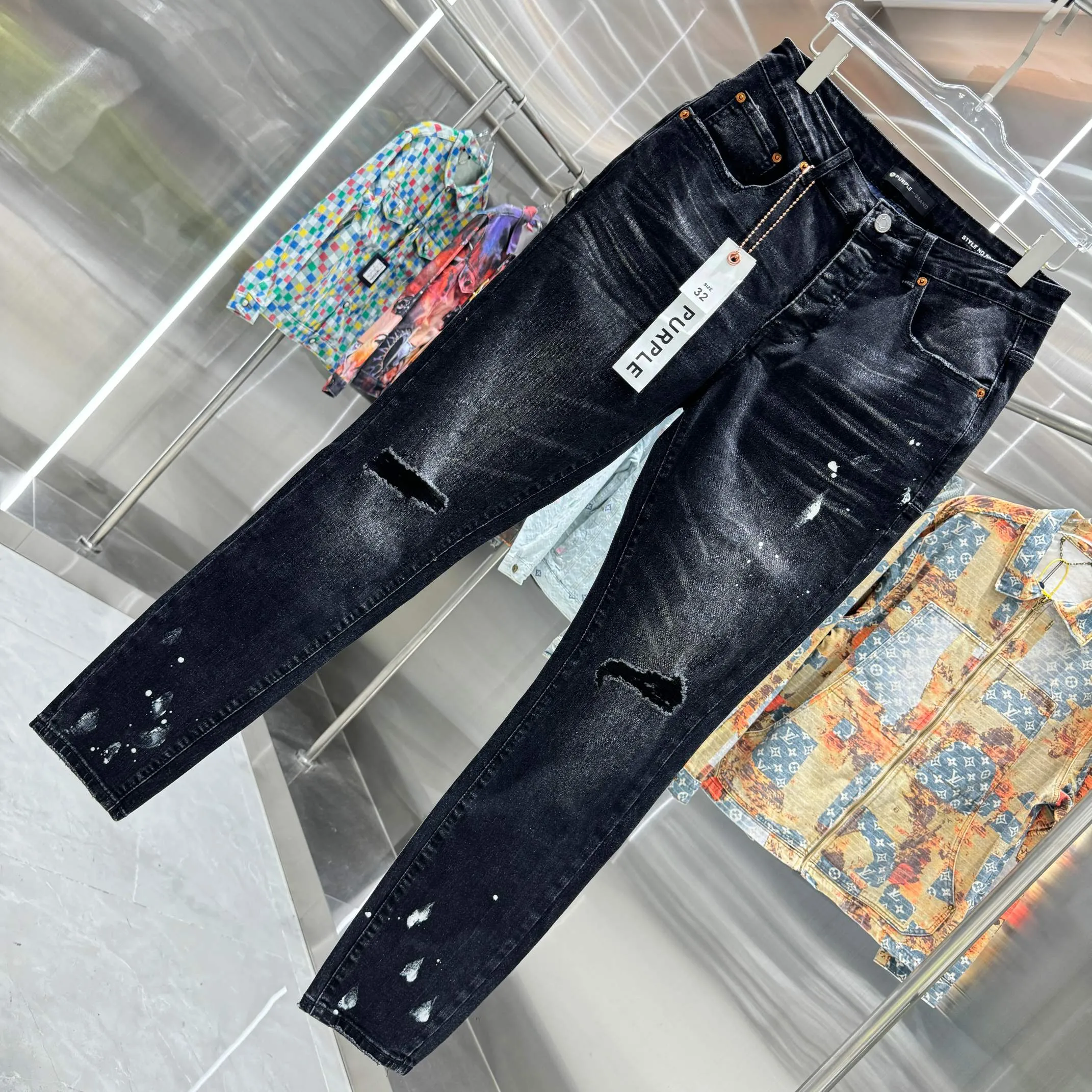 🅿️310 Purple Brand ripped graffiti craft street fashion slim fit stretch jeans Color Black Size 30 32 34 36 38