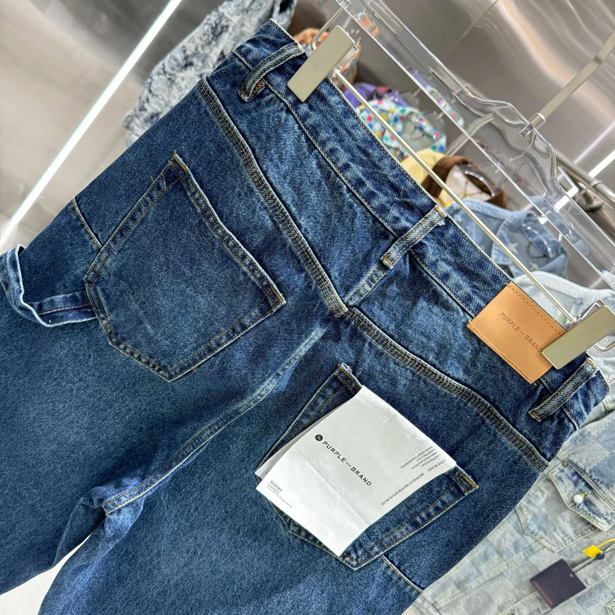 🅿️310 Purple Brand Embossed Letters LOGO Street Trend Loose Straight Jeans Color Dark Blue Size 30 32 34 36 38