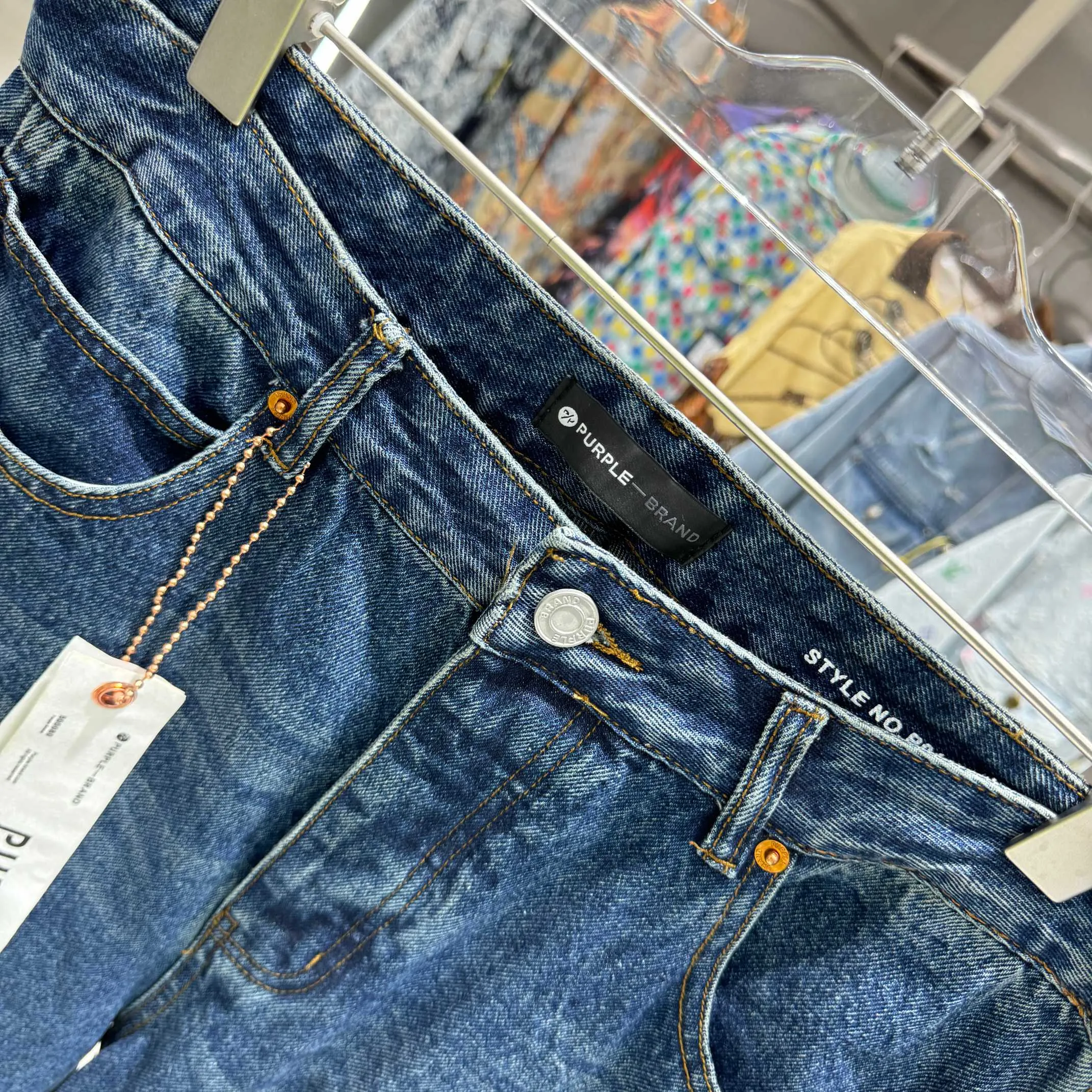 🅿️310 Purple Brand Embossed Letters LOGO Street Trend Loose Straight Jeans Color Dark Blue Size 30 32 34 36 38