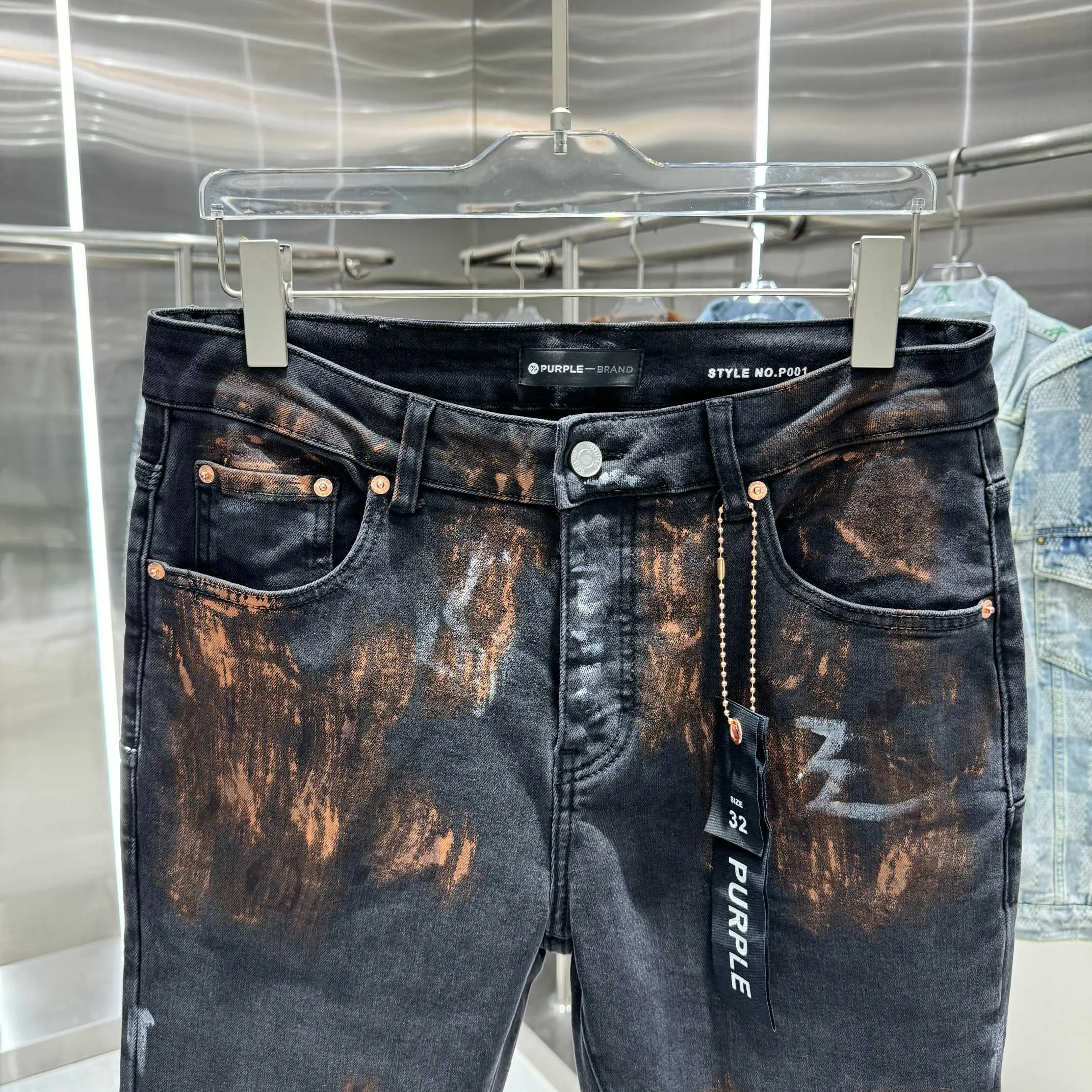 🅿️310 Purple Brand street fashion slim fit stretch jeans with graffiti crafts Color Black Size 30 32 34 36 38
