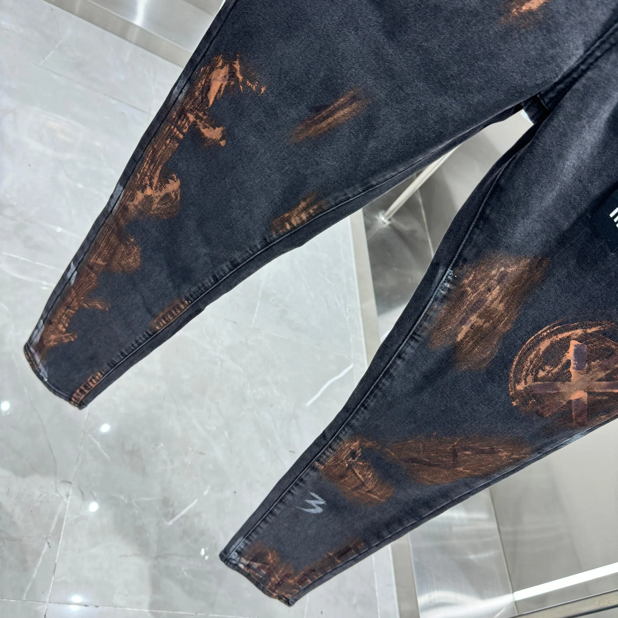 🅿️310 Purple Brand street fashion slim fit stretch jeans with graffiti crafts Color Black Size 30 32 34 36 38