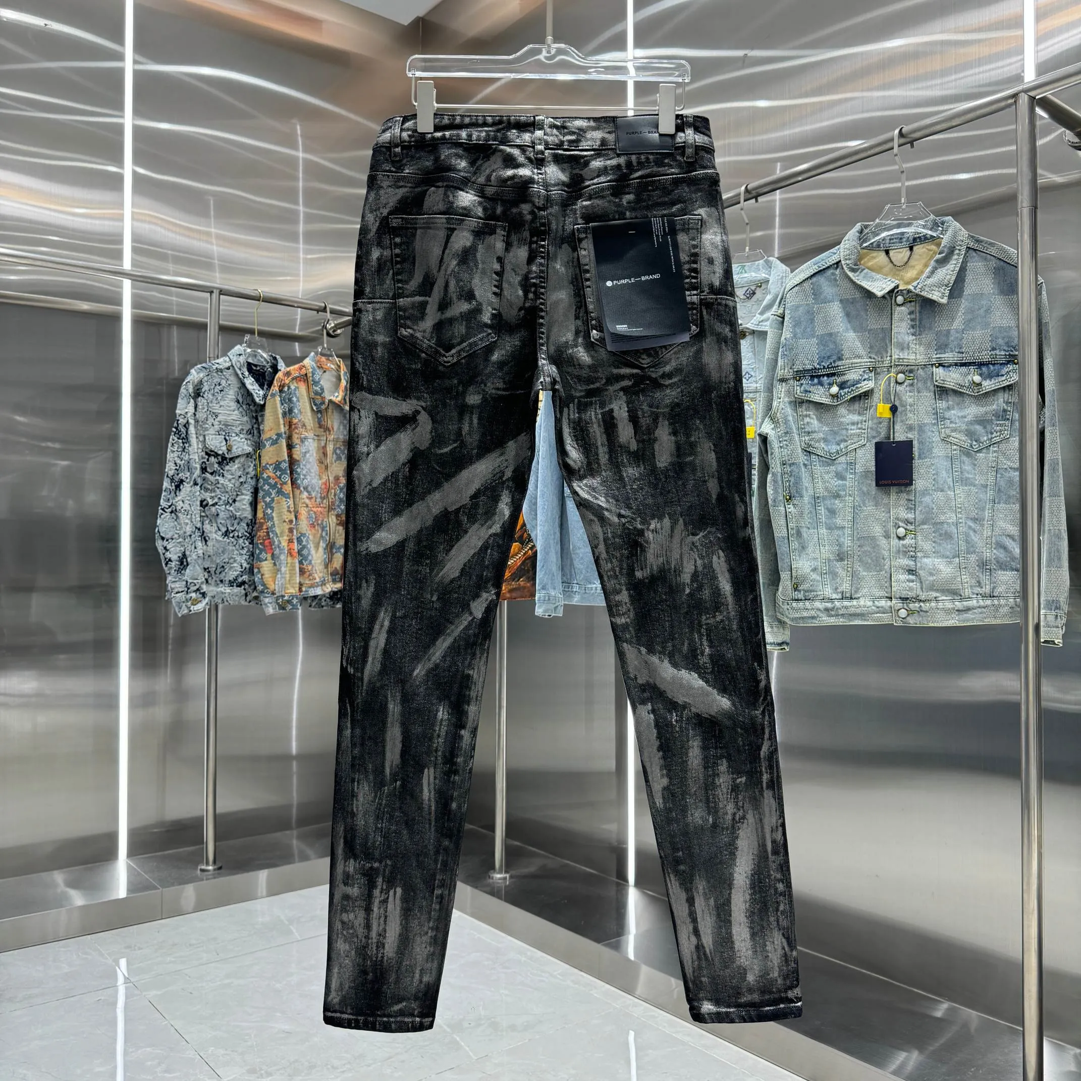🅿️310 Purple Brand heavy washed graffiti craft street fashion slim fit stretch jeans color black code number 30 32 34 36 38