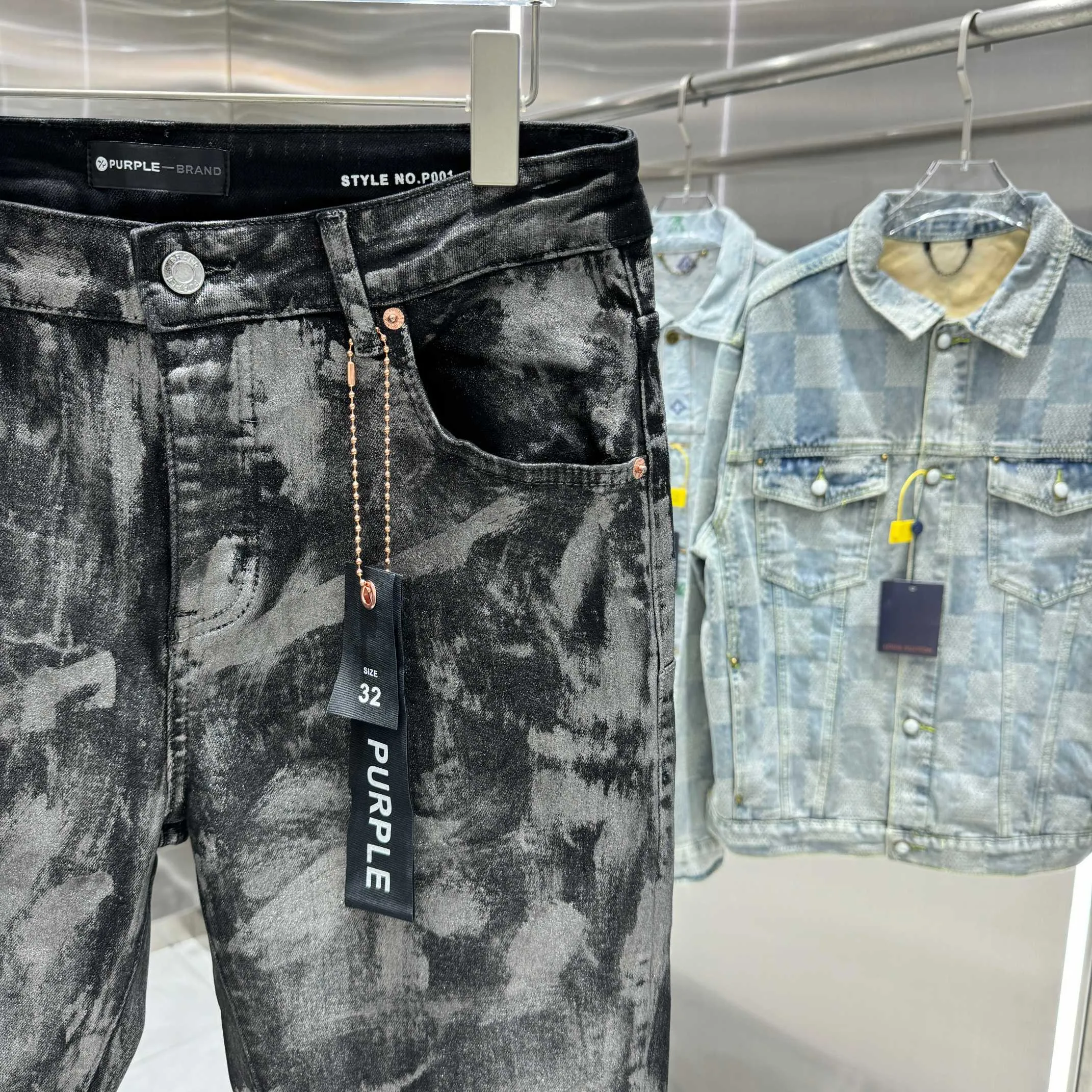 🅿️310 Purple Brand heavy washed graffiti craft street fashion slim fit stretch jeans color black code number 30 32 34 36 38