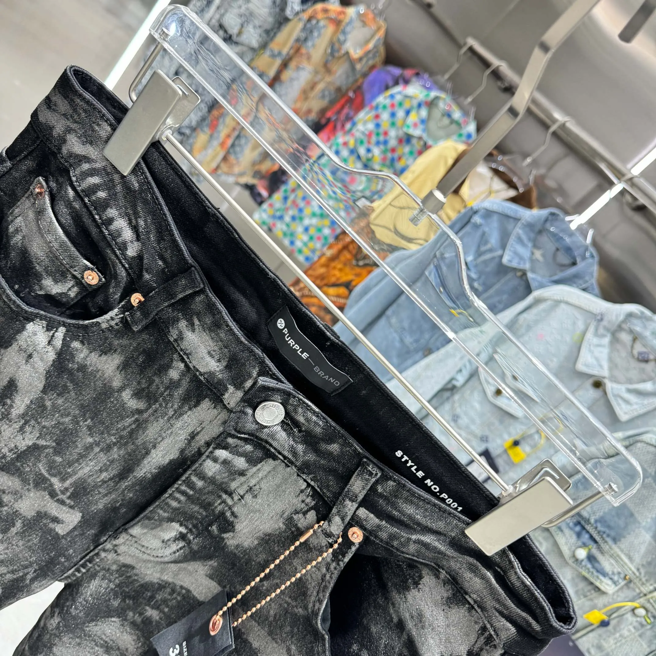 🅿️310 Purple Brand heavy washed graffiti craft street fashion slim fit stretch jeans color black code number 30 32 34 36 38
