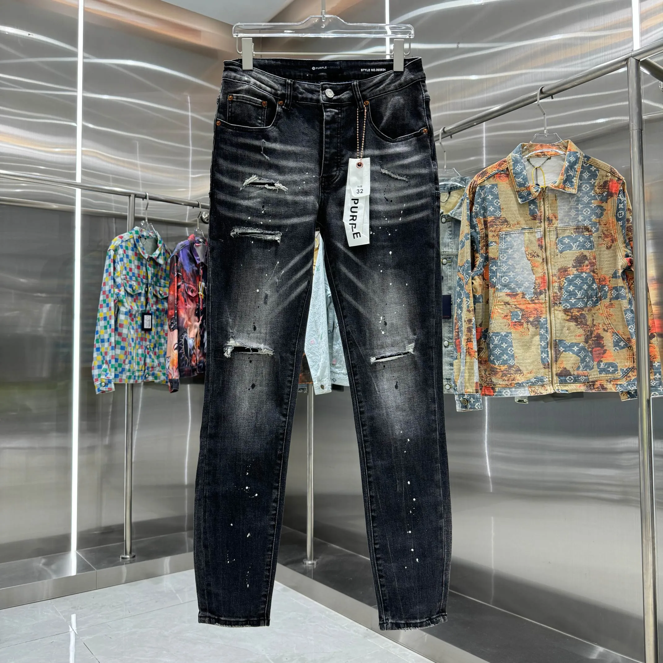 🅿️310 Purple Brand ripped graffiti craft street fashion slim fit stretch jeans Color Black Size 30 32 34 36 38