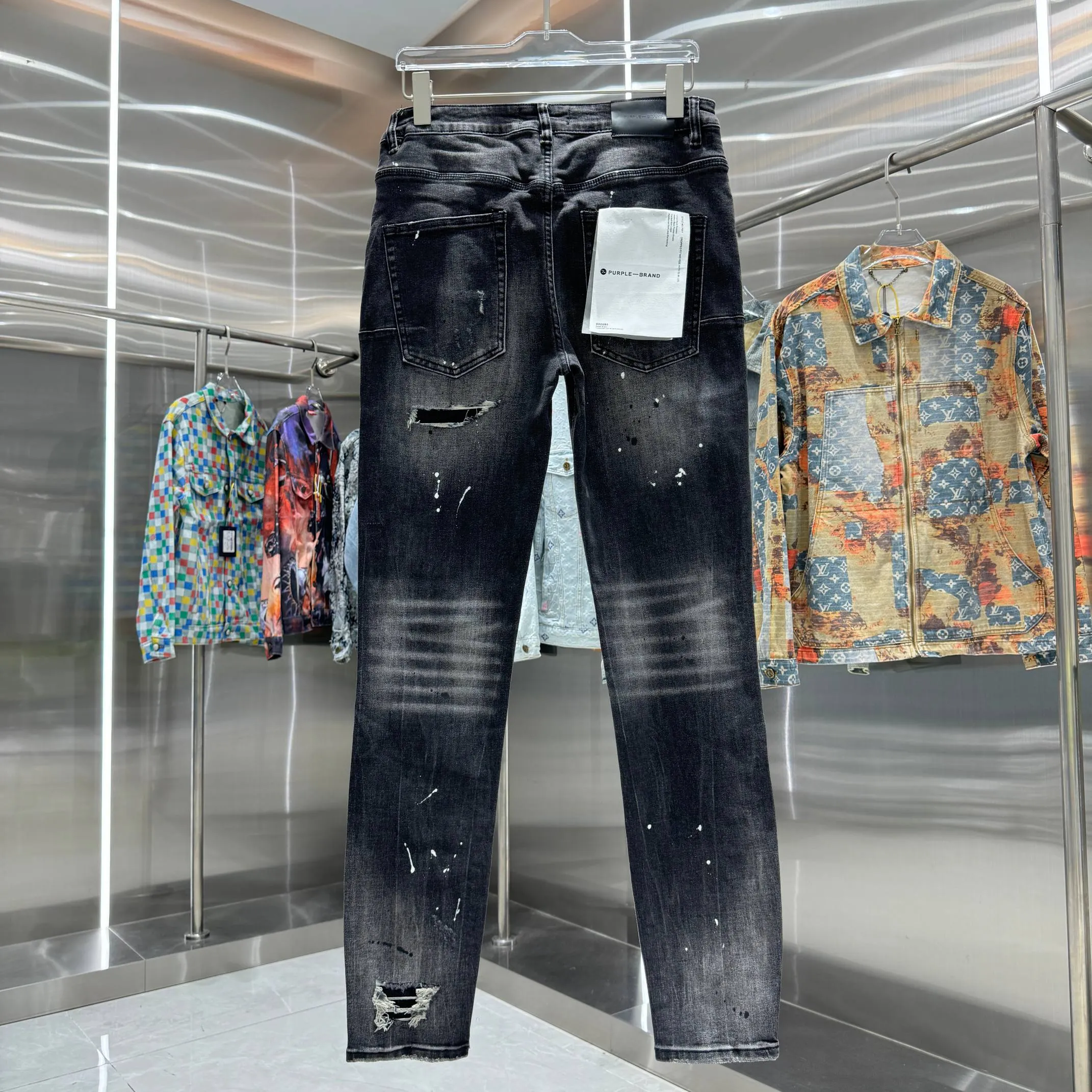 🅿️310 Purple Brand ripped graffiti craft street fashion slim fit stretch jeans Color Black Size 30 32 34 36 38