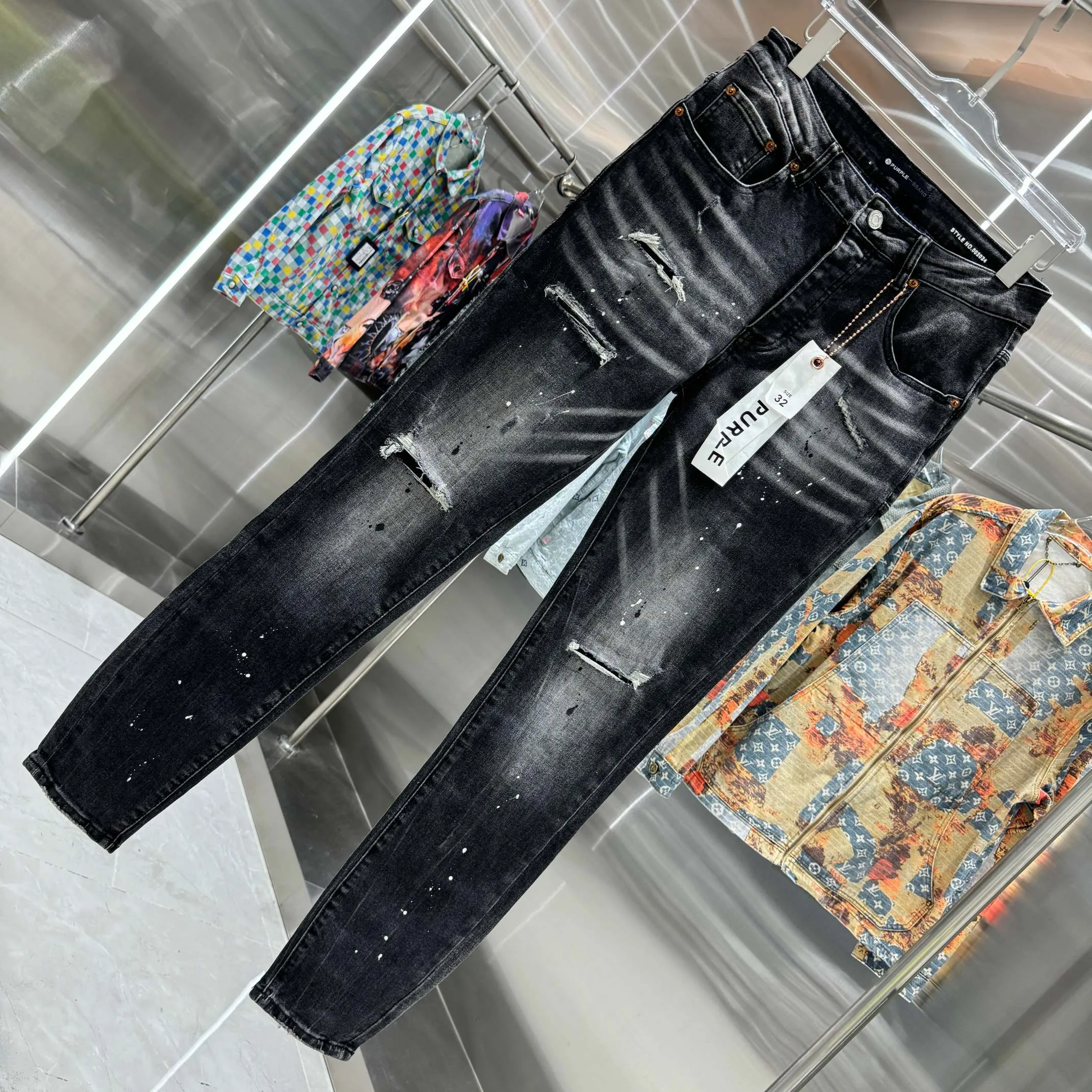 🅿️310 Purple Brand ripped graffiti craft street fashion slim fit stretch jeans Color Black Size 30 32 34 36 38