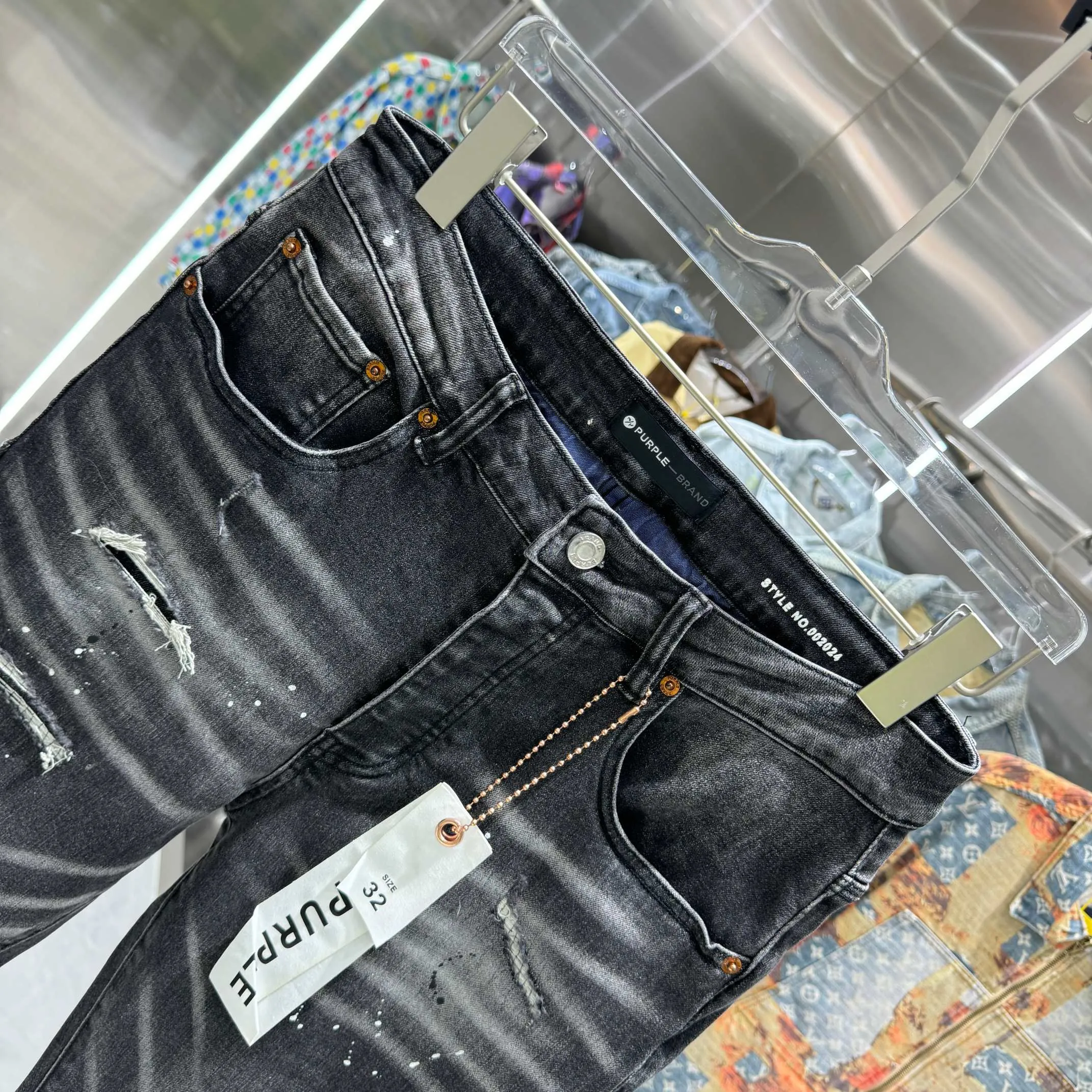 🅿️310 Purple Brand ripped graffiti craft street fashion slim fit stretch jeans Color Black Size 30 32 34 36 38