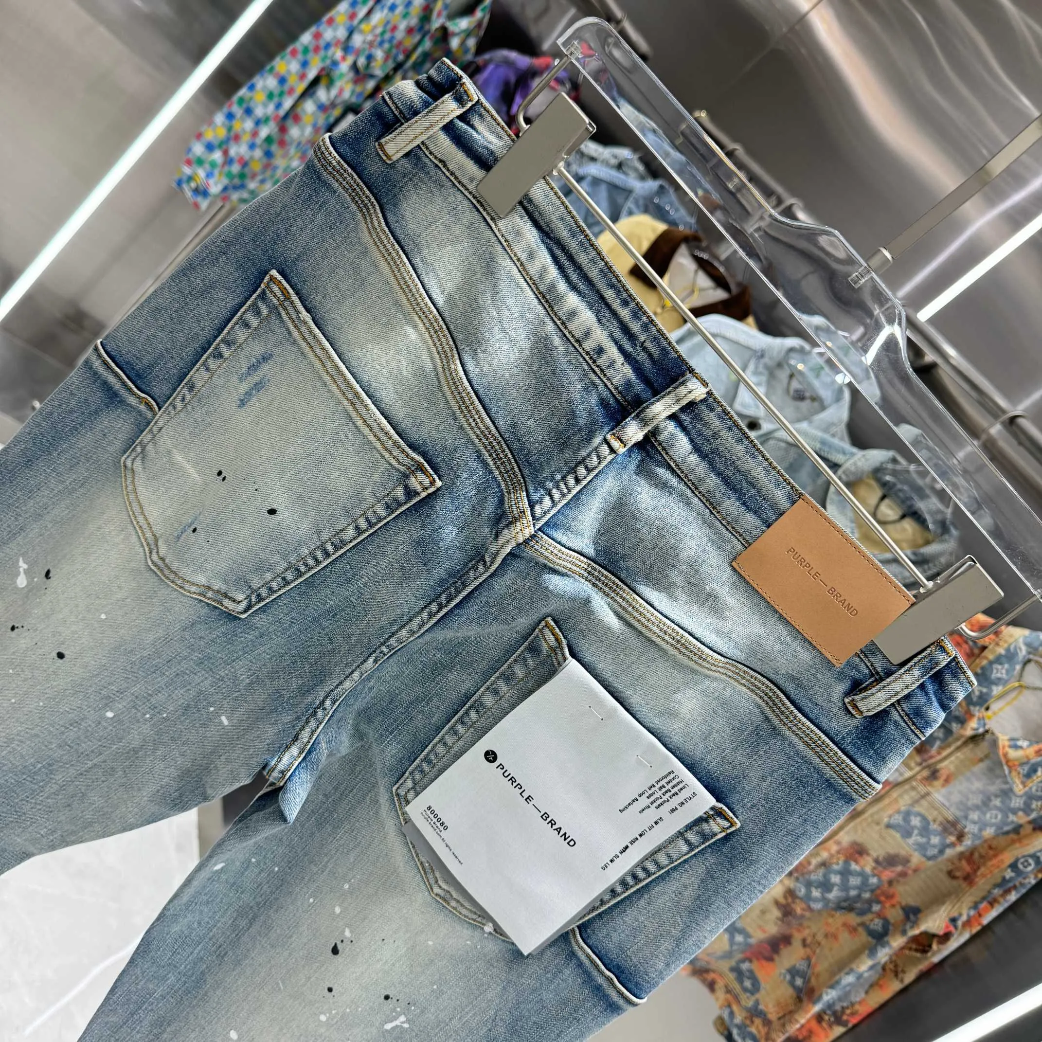 🅿️310 Purple Brand ripped graffiti craft street fashion slim fit stretch jeans color blue code number 30 32 34 36 38