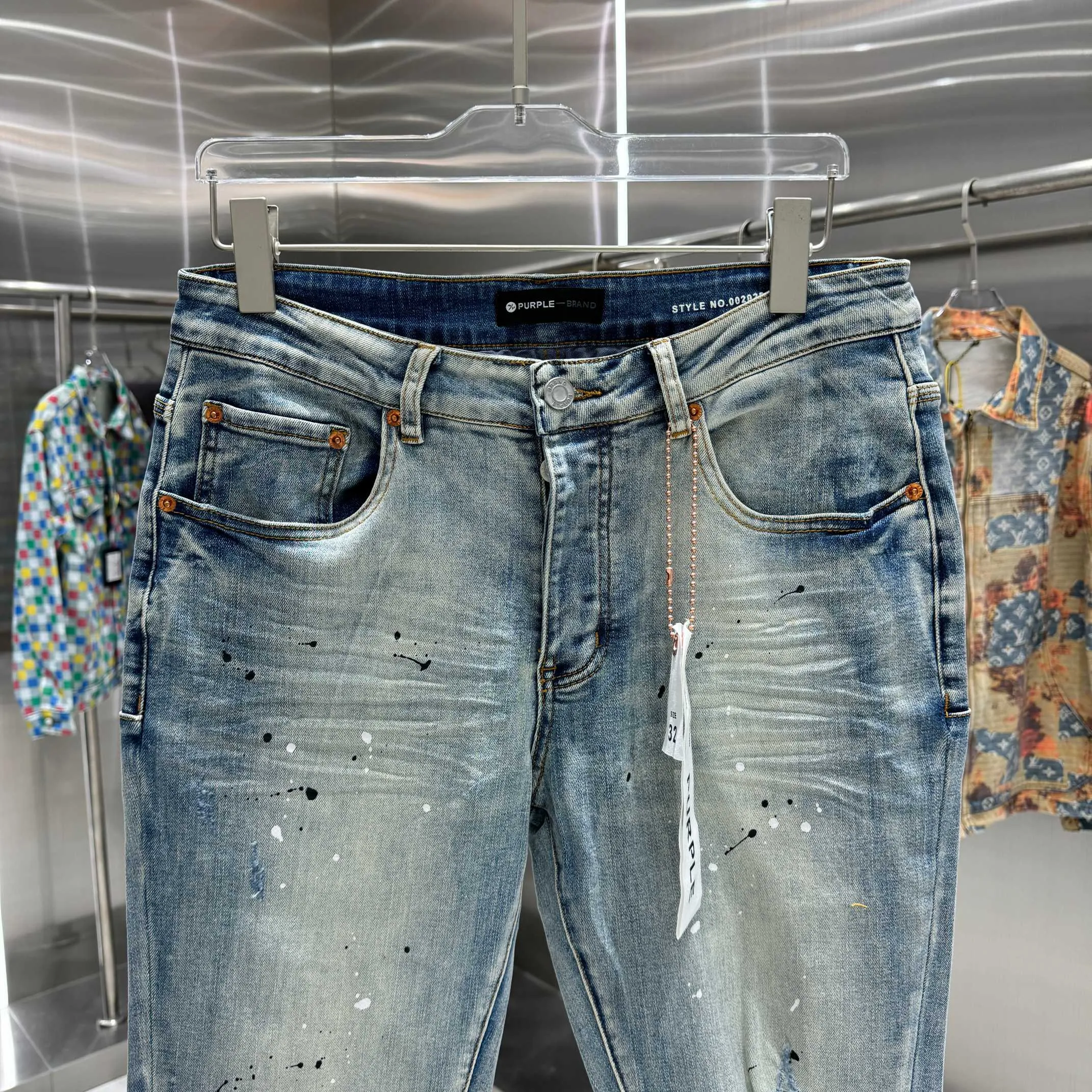 🅿️310 Purple Brand ripped graffiti craft street fashion slim fit stretch jeans color blue code number 30 32 34 36 38
