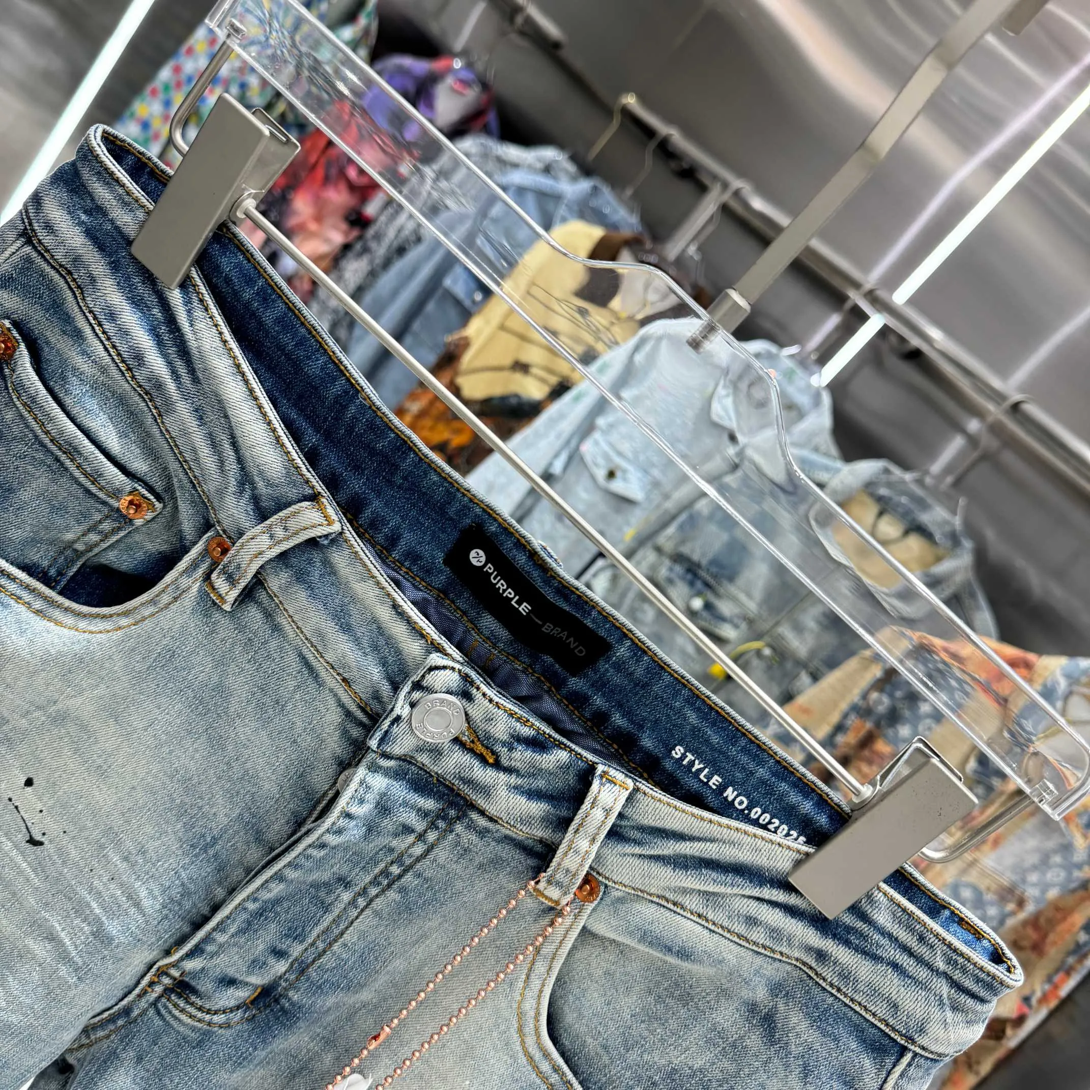 🅿️310 Purple Brand ripped graffiti craft street fashion slim fit stretch jeans color blue code number 30 32 34 36 38