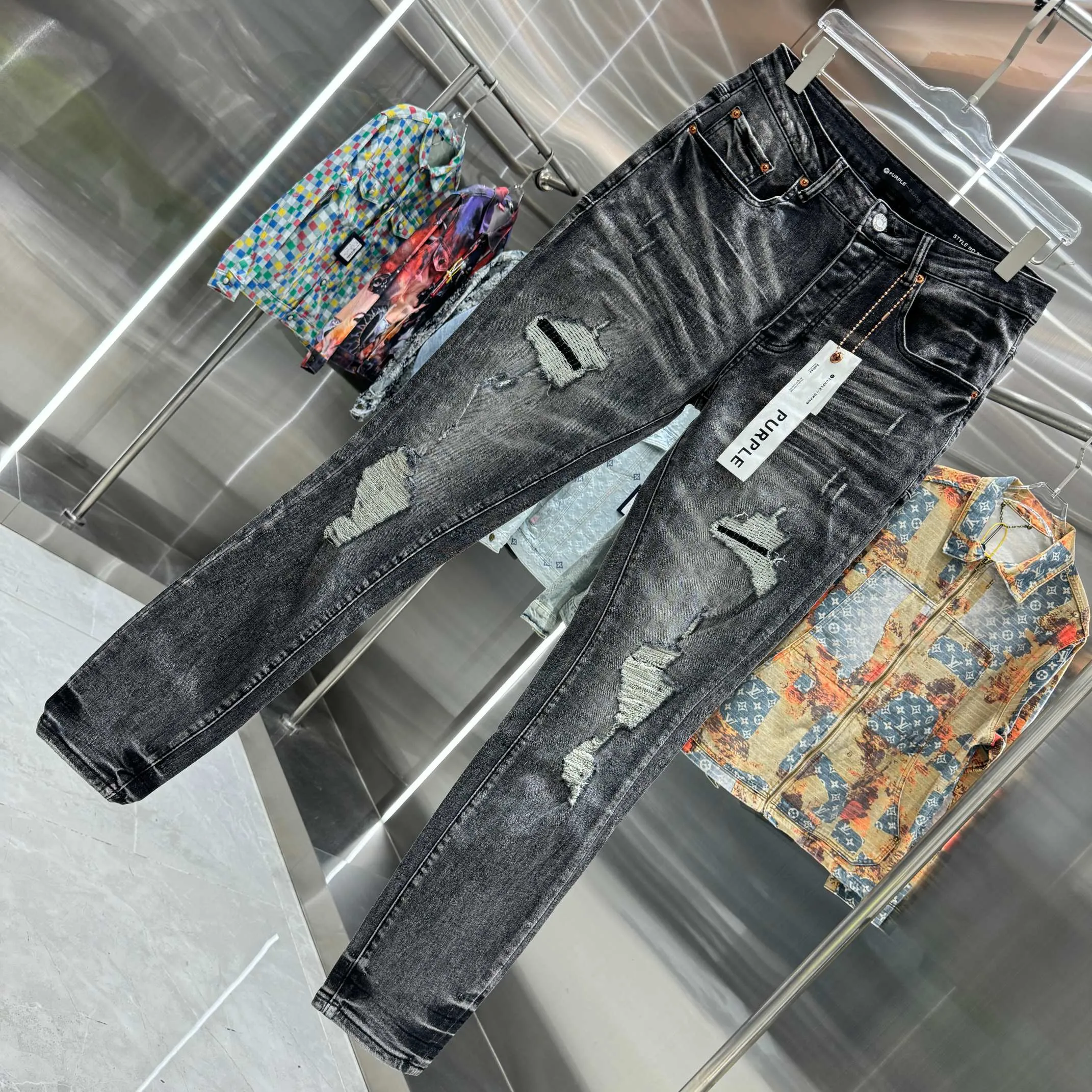 🅿️310 Purple Brand ripped craft street fashion slim fit stretch jeans color dark gray size 30 32 34 36 38