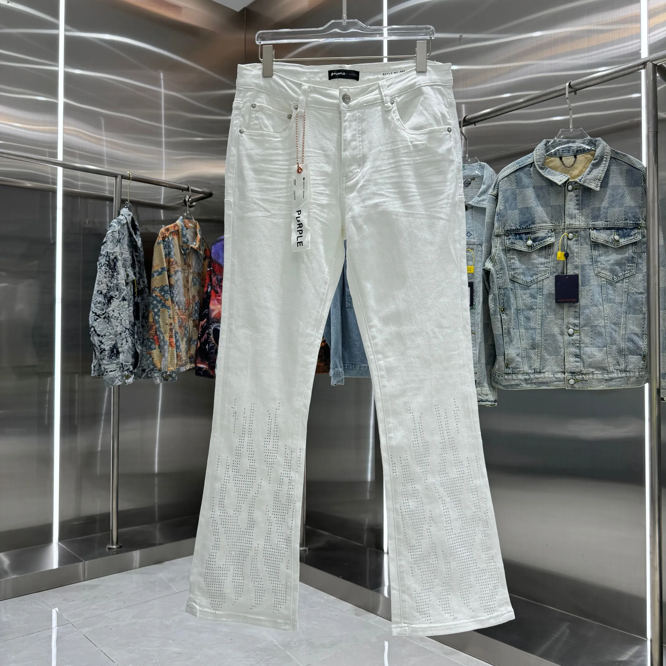 🅿️310 Purple Brand street style micro-flared stretch jeans Color White Size 30 32 34 36 38