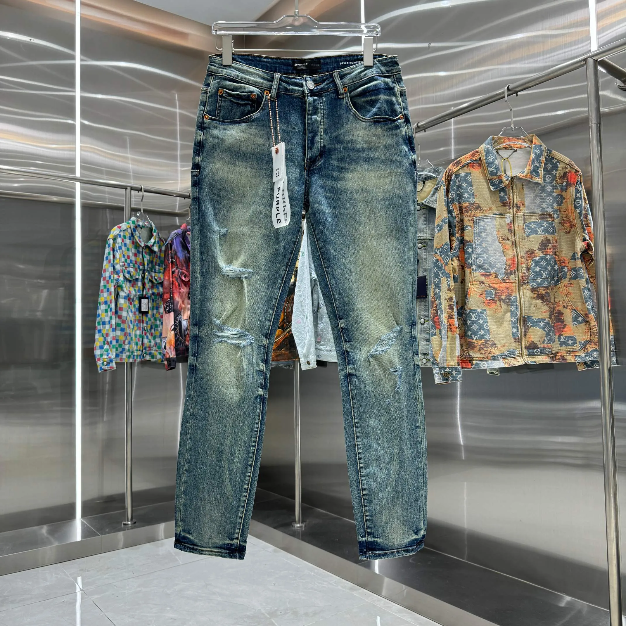 🅿️310 Purple Brand ripped craft street fashion slim fit stretch jeans color blue code number 30 32 34 36 38