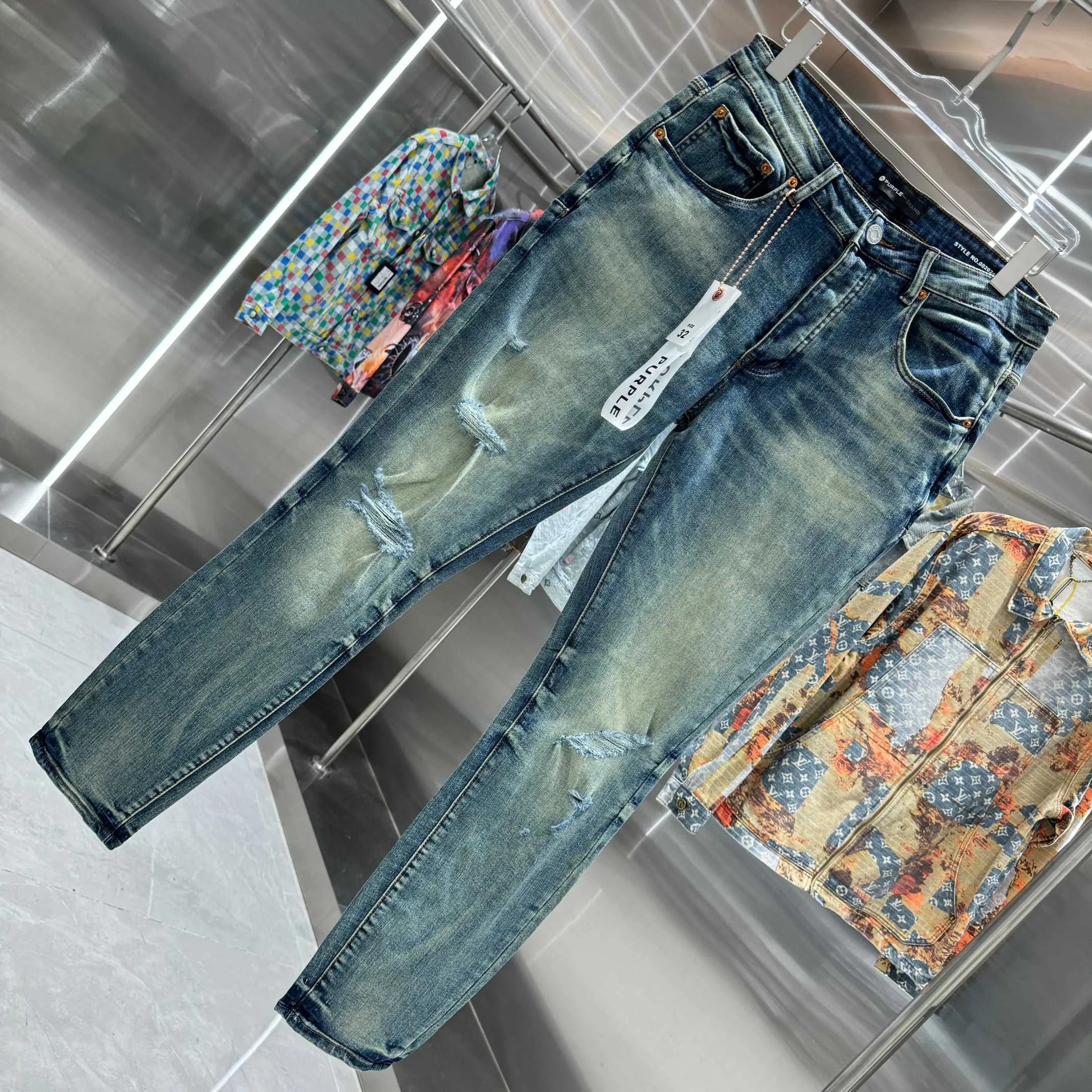 🅿️310 Purple Brand ripped craft street fashion slim fit stretch jeans color blue code number 30 32 34 36 38