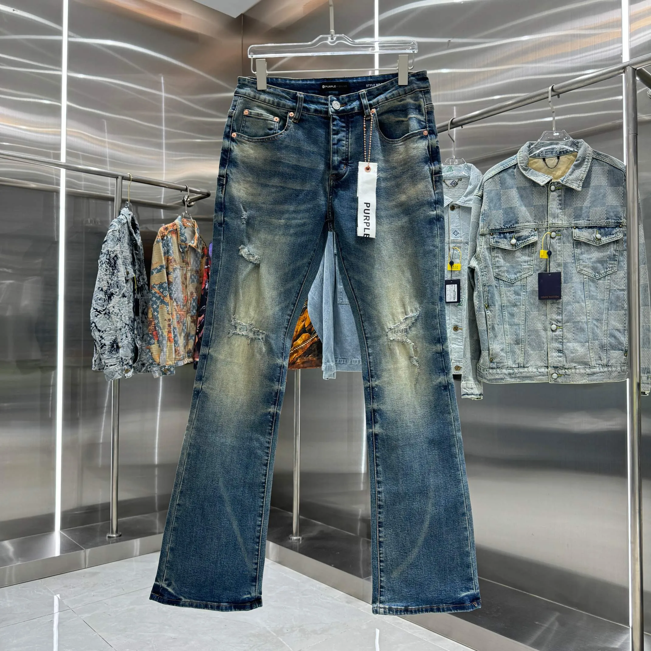 🅿️310 Purple Brand ripped street style micro-flared stretch jeans Color Blue Size 30 32 34 36 38