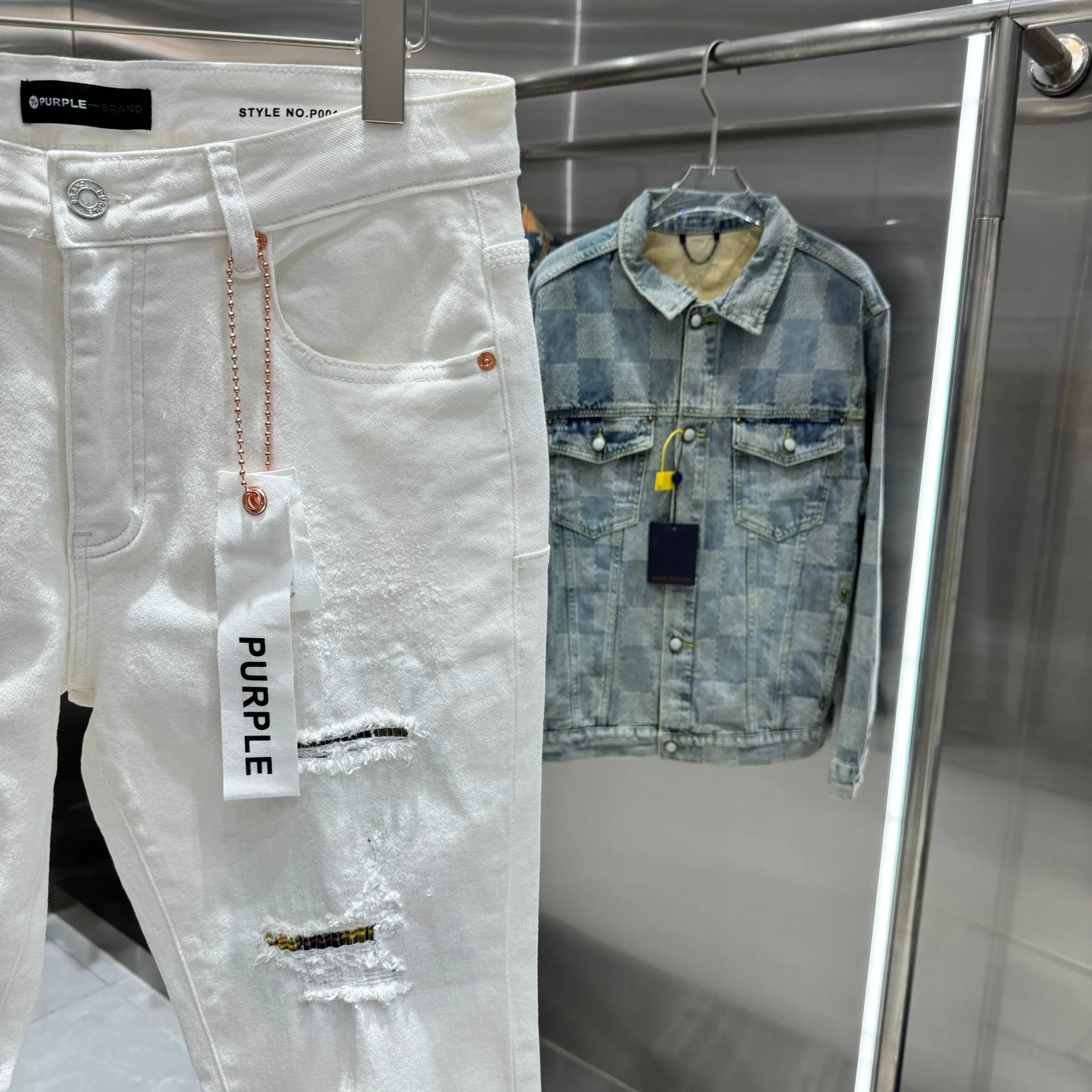 🅿️310 Purple Brand ripped craft street fashion slim fit stretch jeans color white code number 30 32 34 36 38