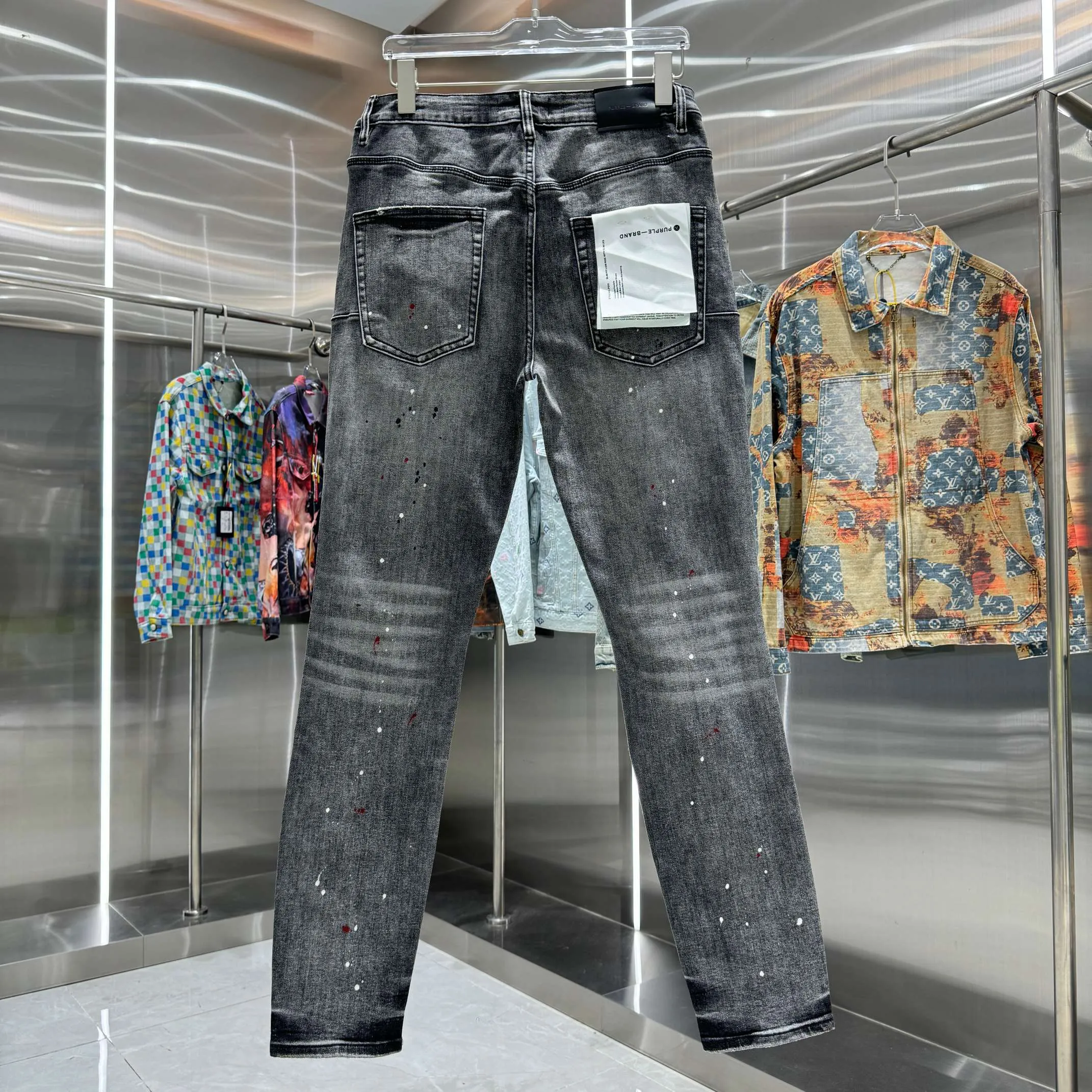🅿️310 Purple Brand ripped graffiti craft street fashion slim fit stretch jeans Color Dark Gray Size 30 32 34 36 38