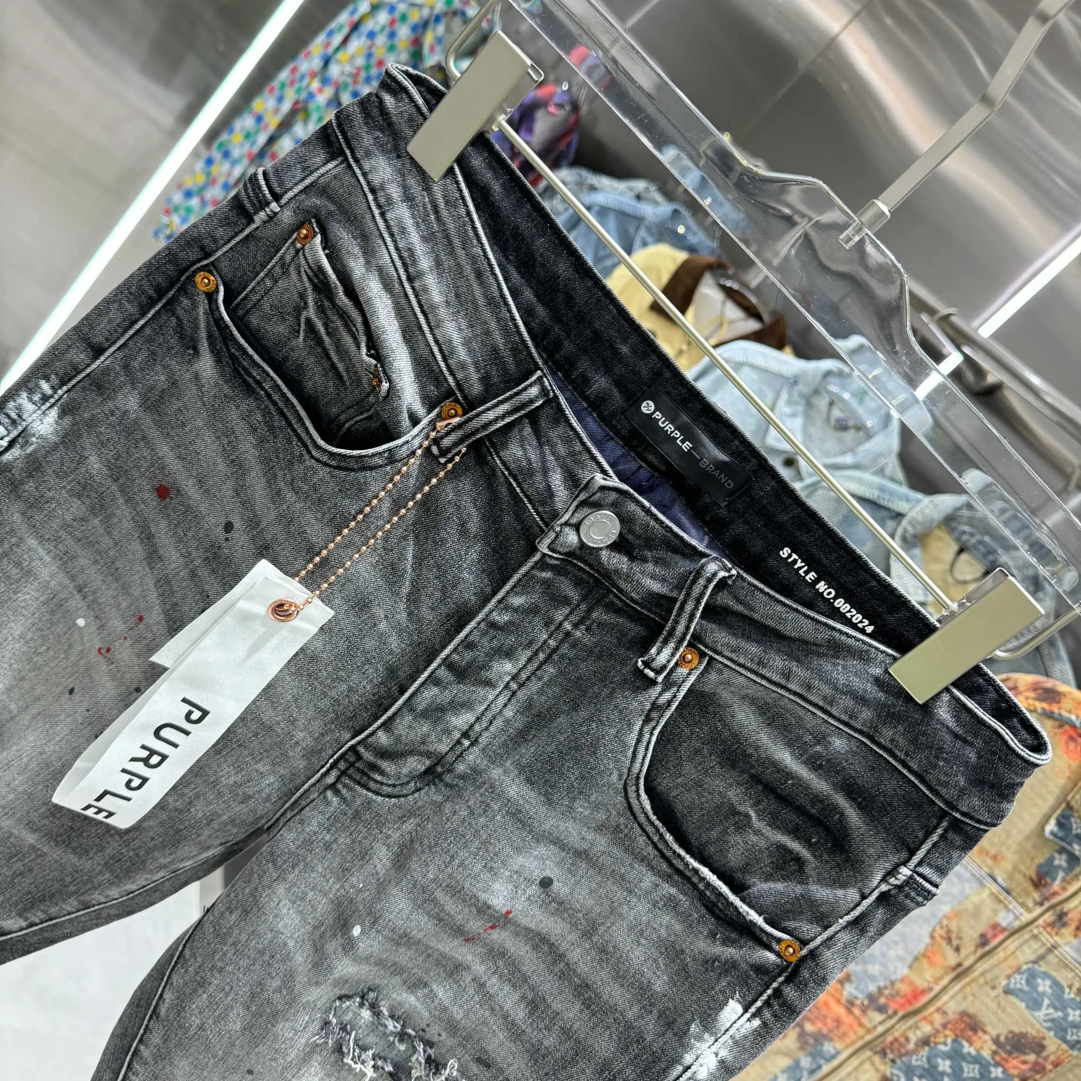 🅿️310 Purple Brand ripped graffiti craft street fashion slim fit stretch jeans Color Dark Gray Size 30 32 34 36 38