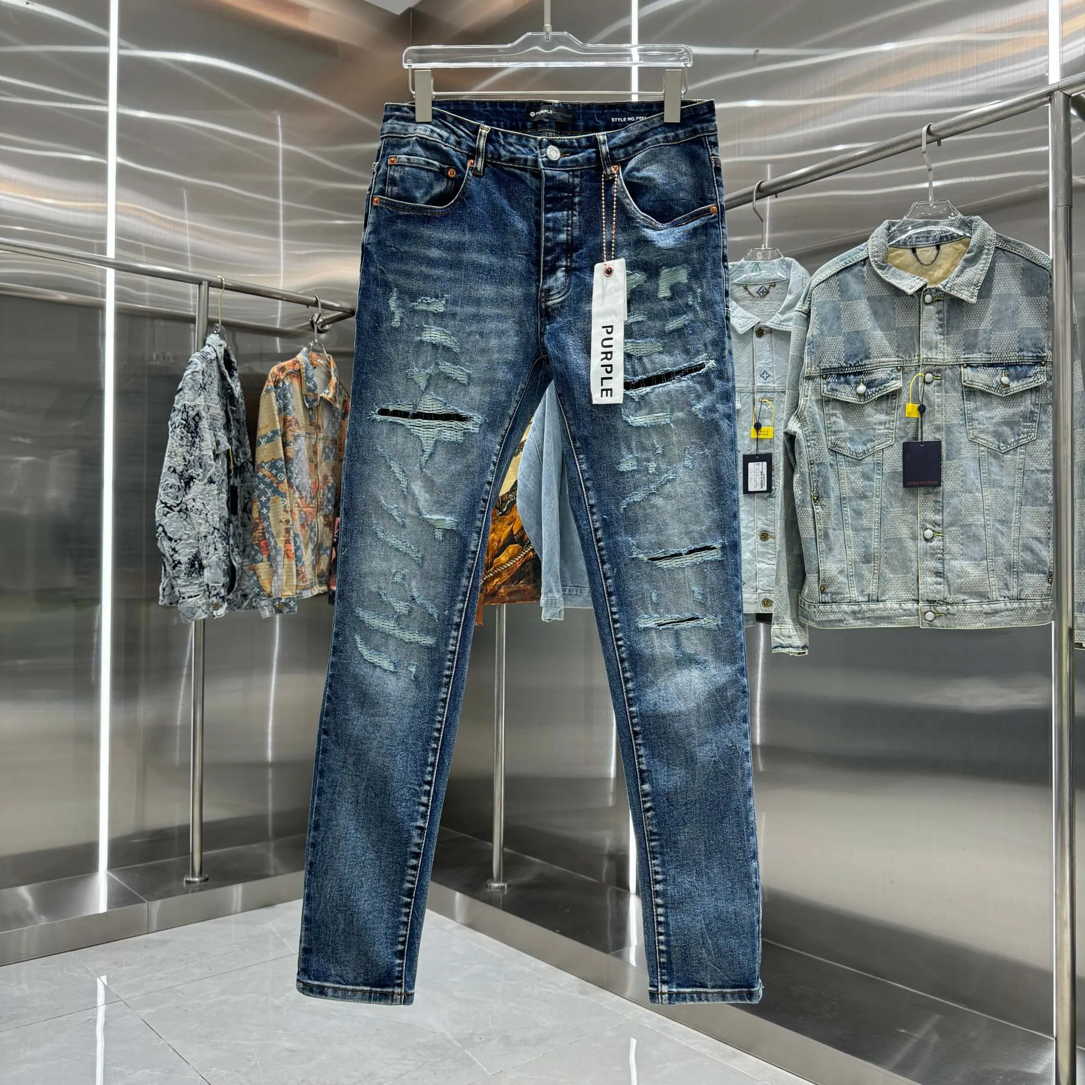 🅿️310 Purple Brand ripped street fashion style slim fit stretch jeans color dark blue size 30 32 34 36 38