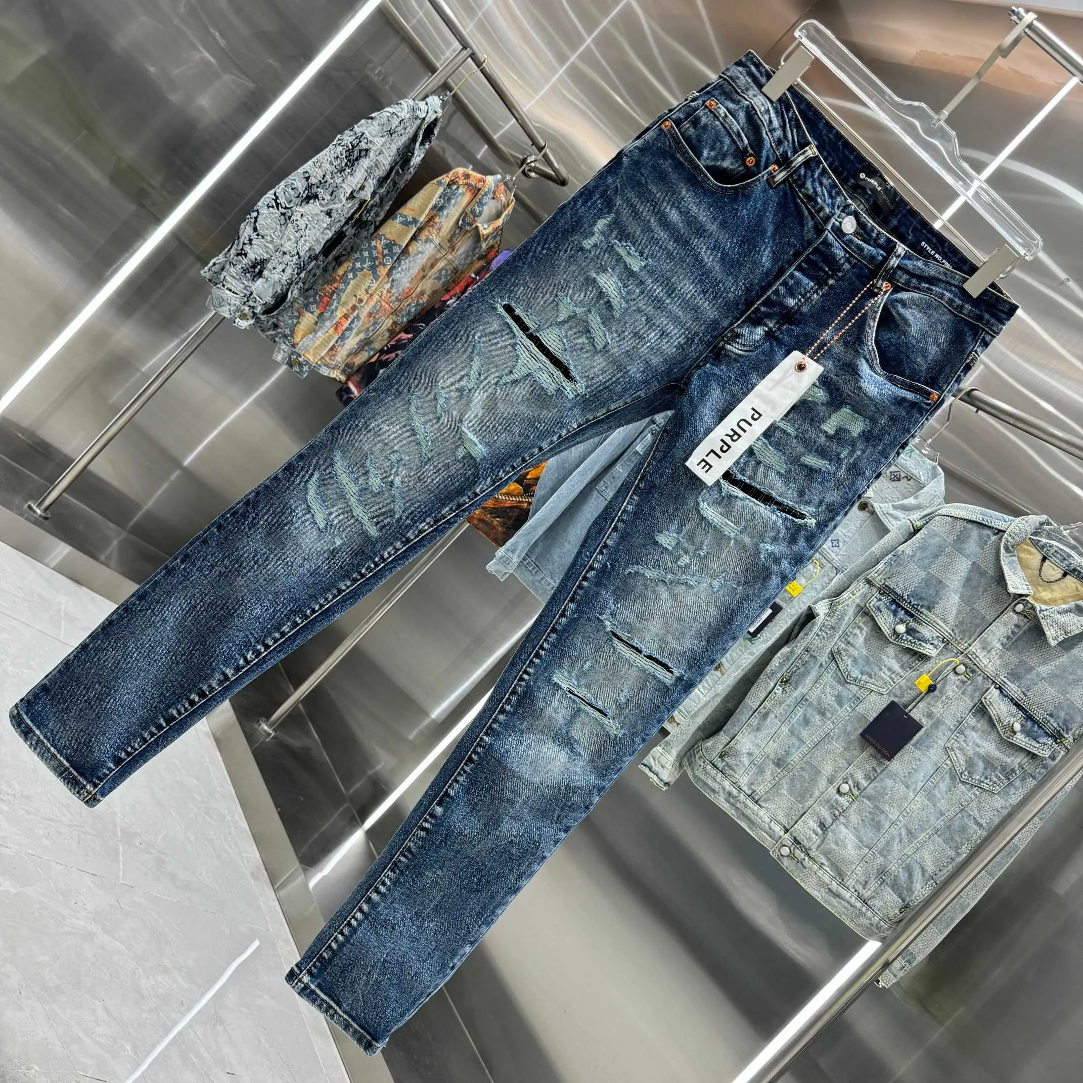 🅿️310 Purple Brand ripped street fashion style slim fit stretch jeans color dark blue size 30 32 34 36 38
