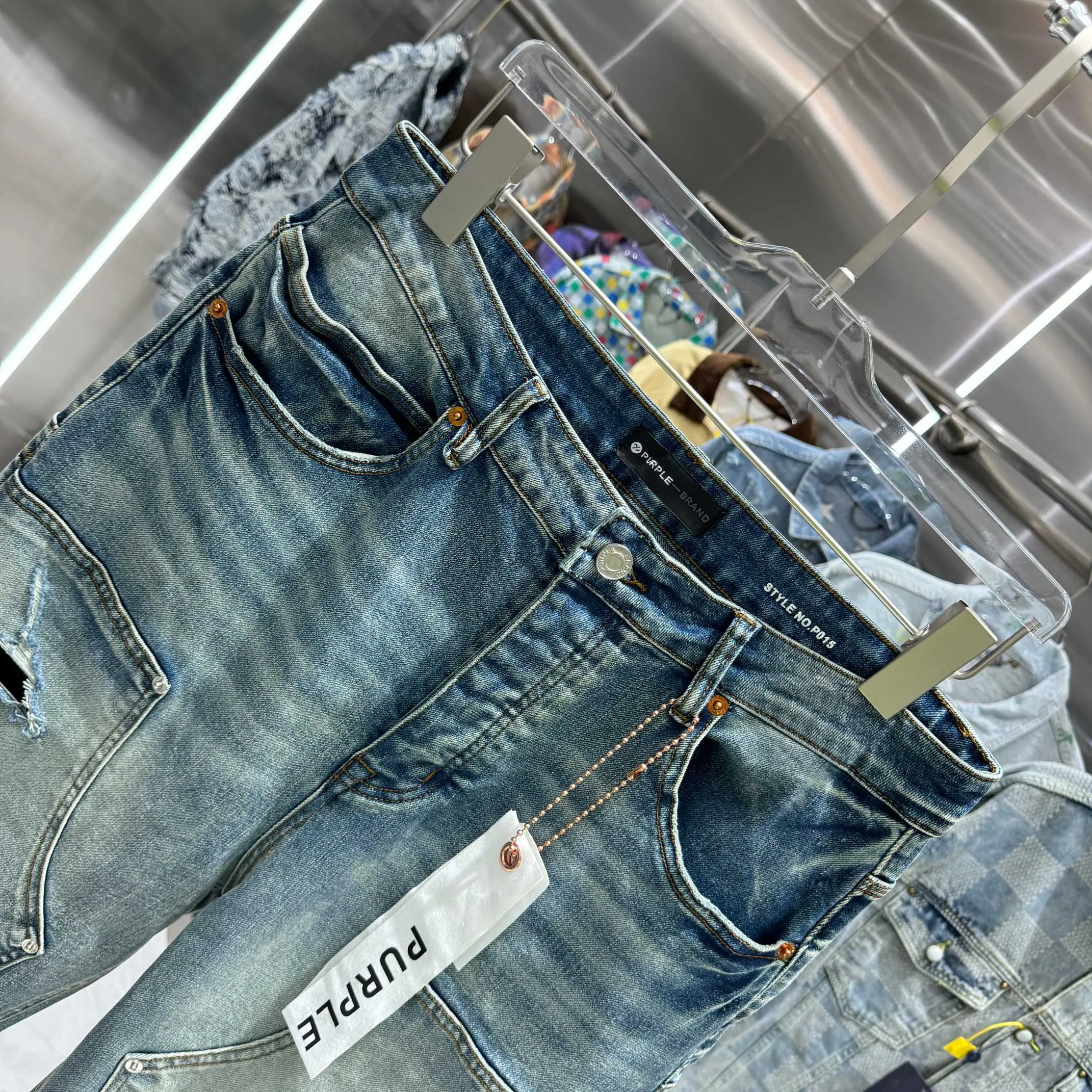 🅿️320 Purple Brand ripped workwear street fashion loose straight jeans Color Blue Size 30 32 34 36 38
