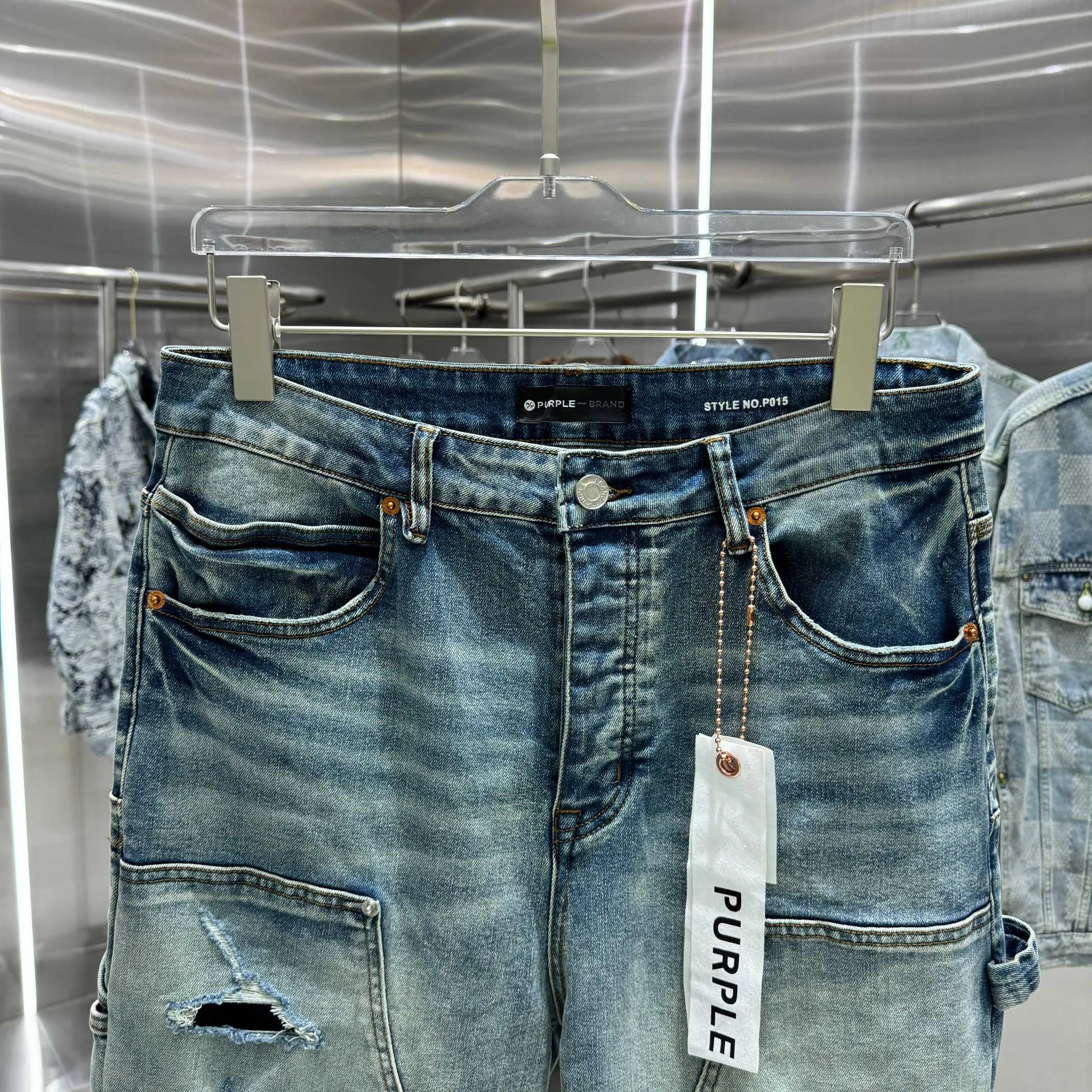 🅿️320 Purple Brand ripped workwear street fashion loose straight jeans Color Blue Size 30 32 34 36 38