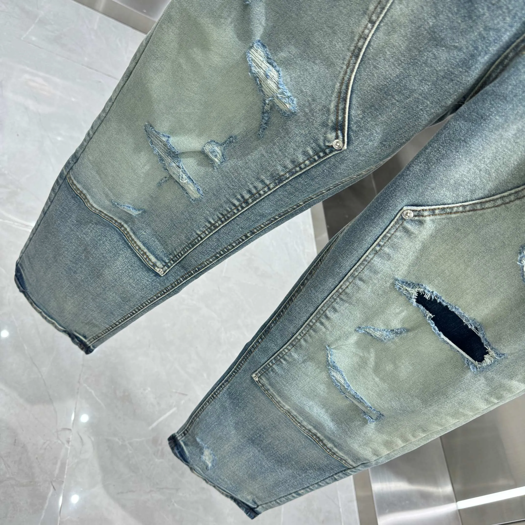 🅿️320 Purple Brand ripped workwear street fashion loose straight jeans Color Blue Size 30 32 34 36 38
