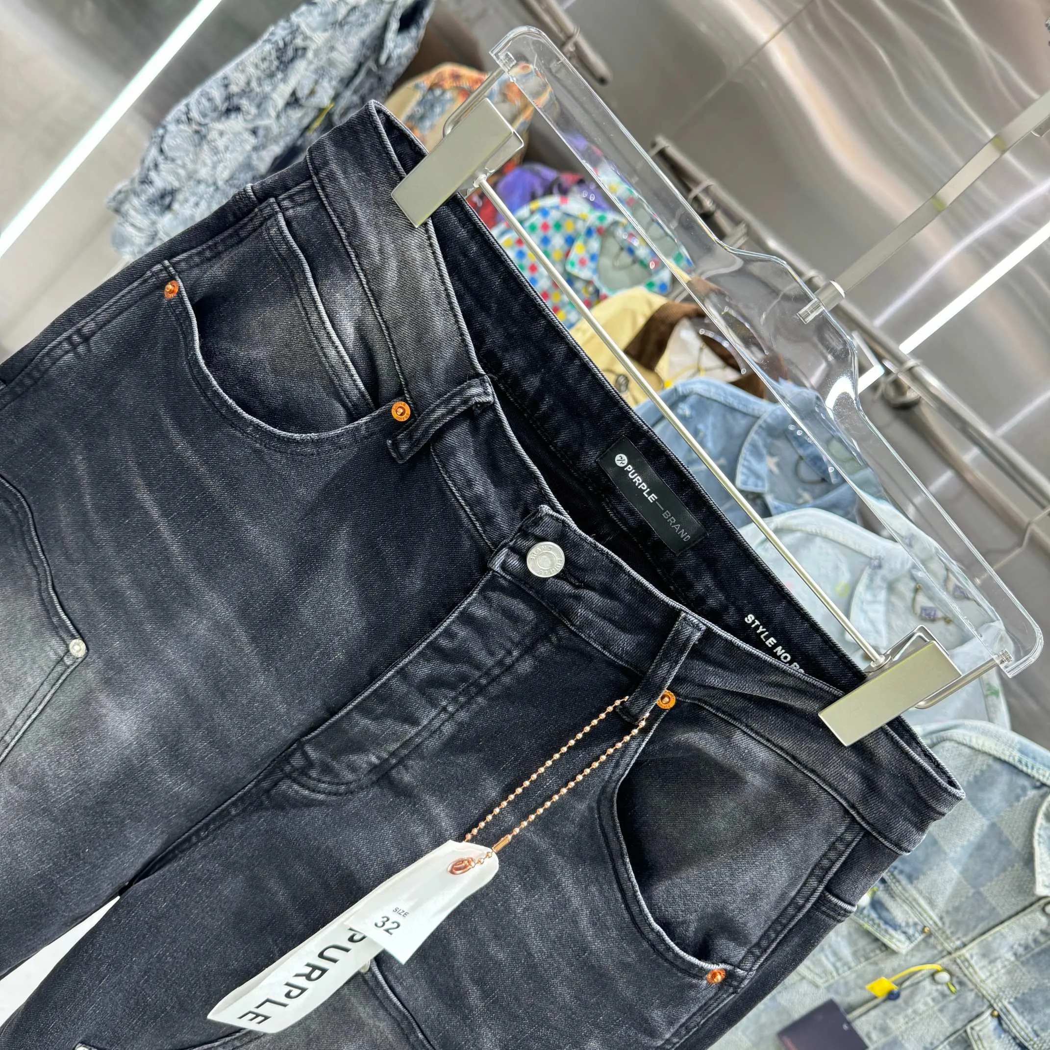 🅿️320 Purple Brand ripped workwear street fashion loose straight jeans Color Black Size 30 32 34 36 38