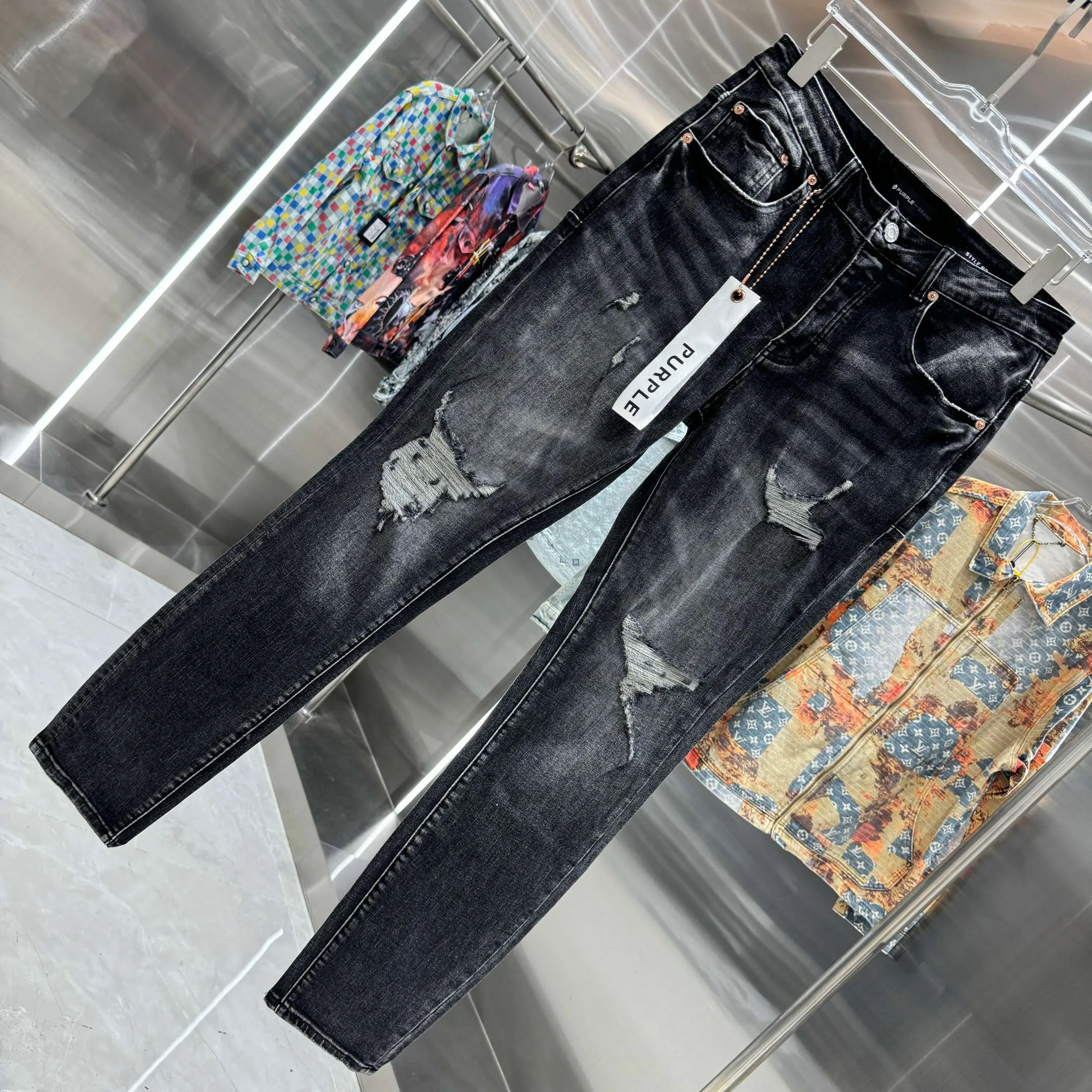 🅿️310 Purple Brand ripped craft street fashion slim fit stretch jeans color black size 30 32 34 36 38