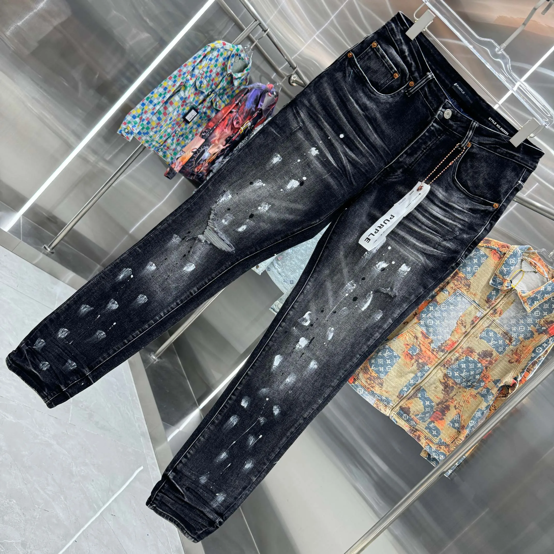 🅿️310 Purple Brand ripped graffiti craft street fashion slim fit stretch jeans Color Black Size 30 32 34 36 38