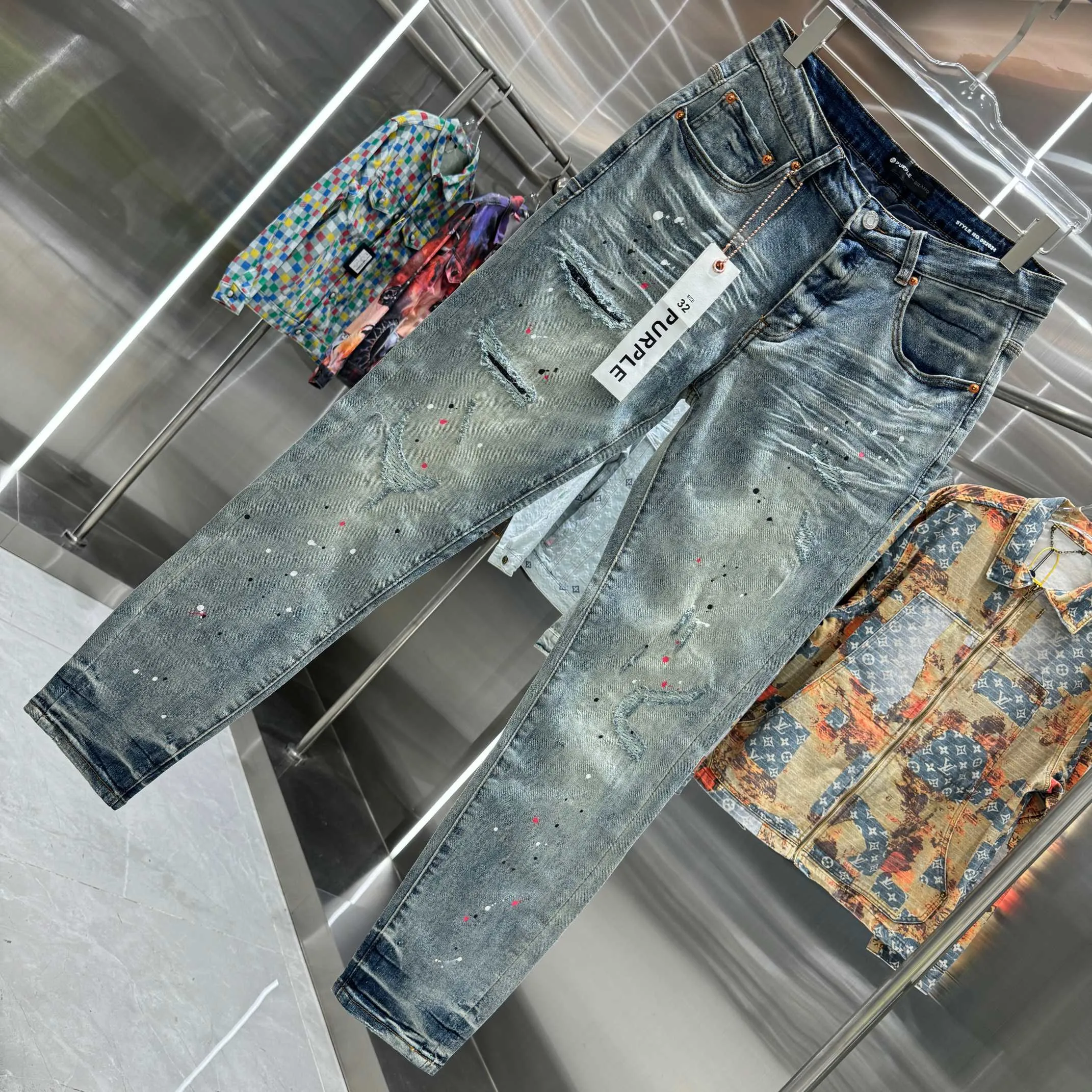 🅿️310 Purple Brand ripped graffiti craft street fashion slim fit stretch jeans color blue code number 30 32 34 36 38