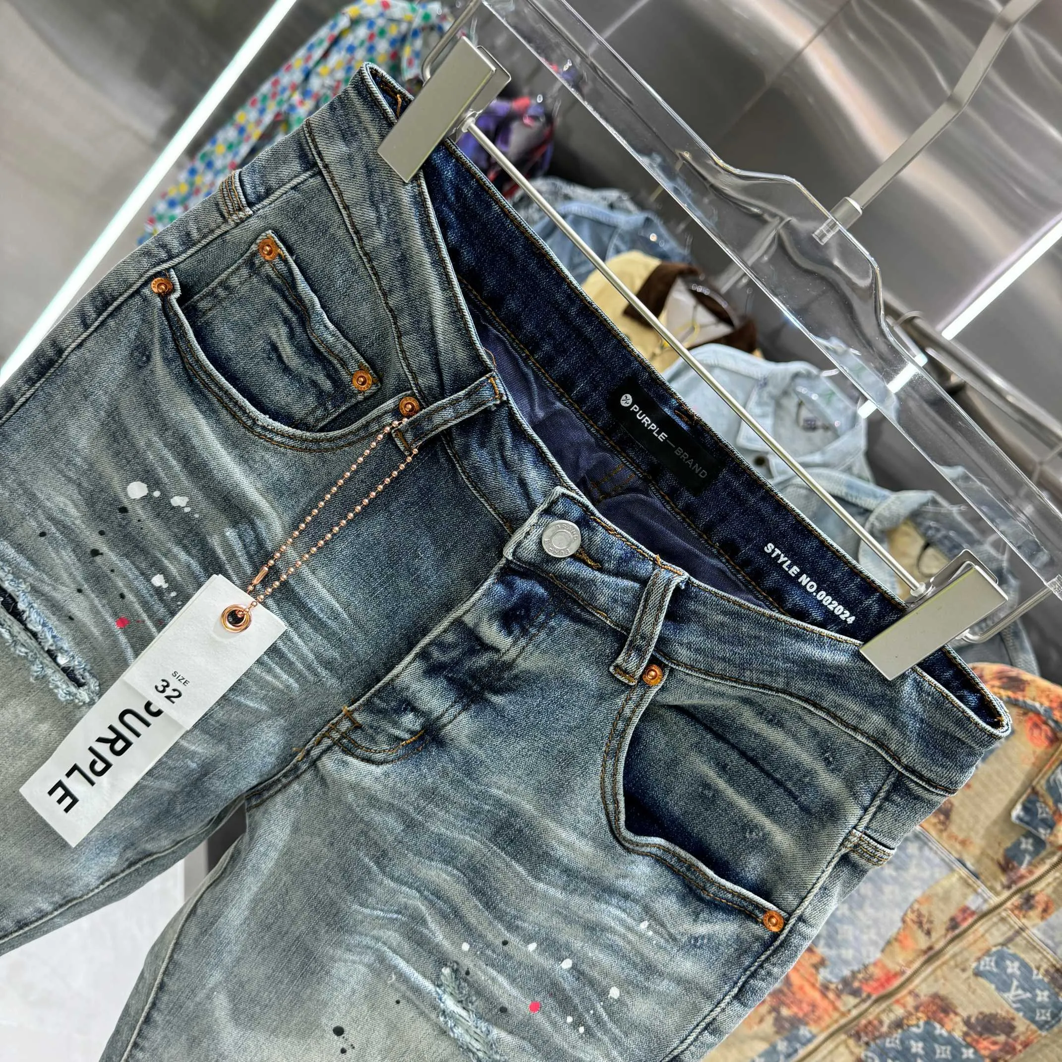 🅿️310 Purple Brand ripped graffiti craft street fashion slim fit stretch jeans color blue code number 30 32 34 36 38