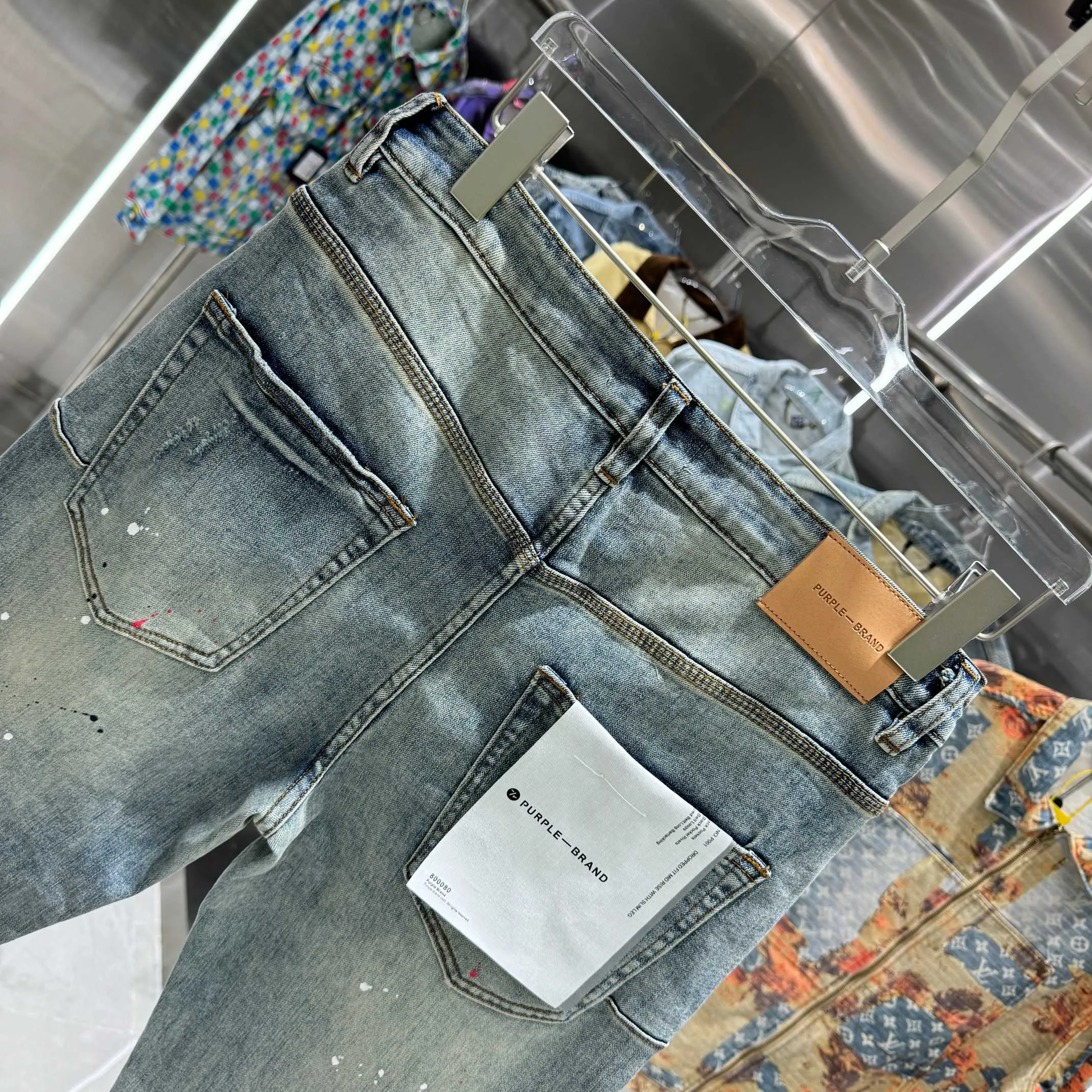 🅿️310 Purple Brand ripped graffiti craft street fashion slim fit stretch jeans color blue code number 30 32 34 36 38