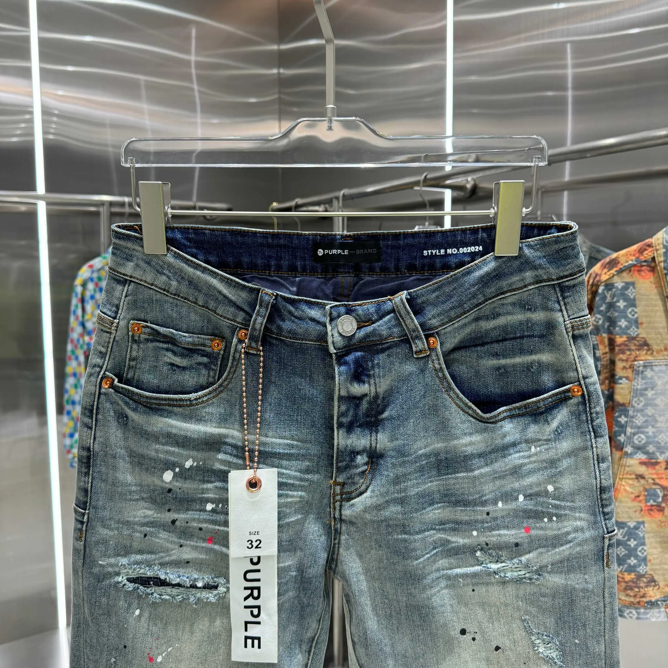 🅿️310 Purple Brand ripped graffiti craft street fashion slim fit stretch jeans color blue code number 30 32 34 36 38