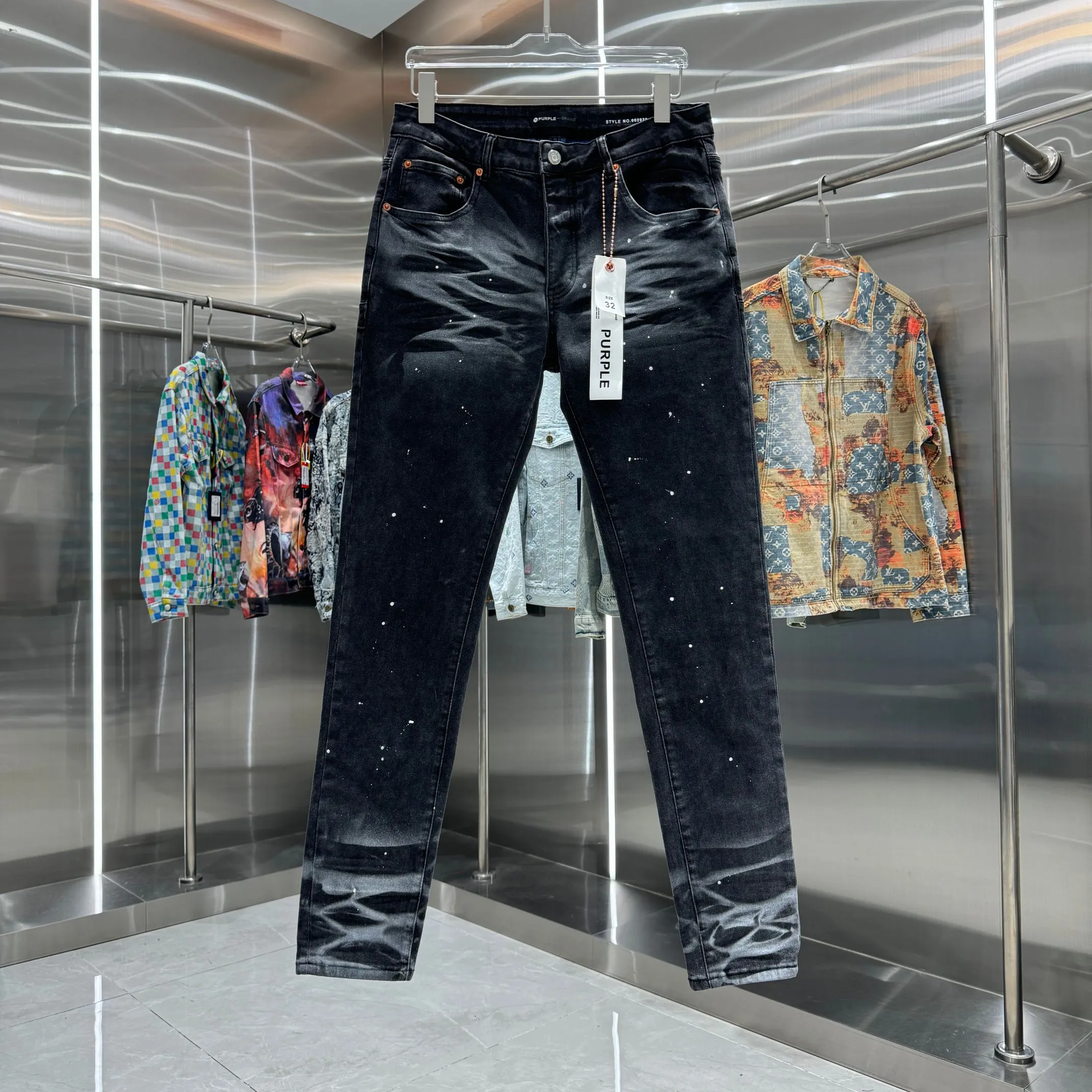 🅿️310 Purple Brand washed graffiti craft street fashion slim fit stretch jeans Color Black Size 30 32 34 36 38